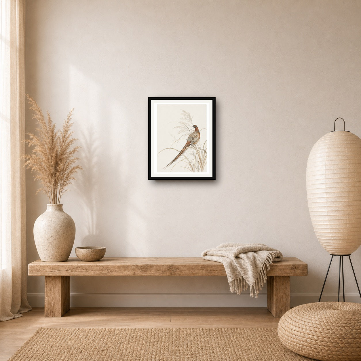 Elegant Pheasant Art Print, Vintage Japanese Nature Wall Decor, Serene Animal Poster in Multiple Sizes - 4x5 room mockup