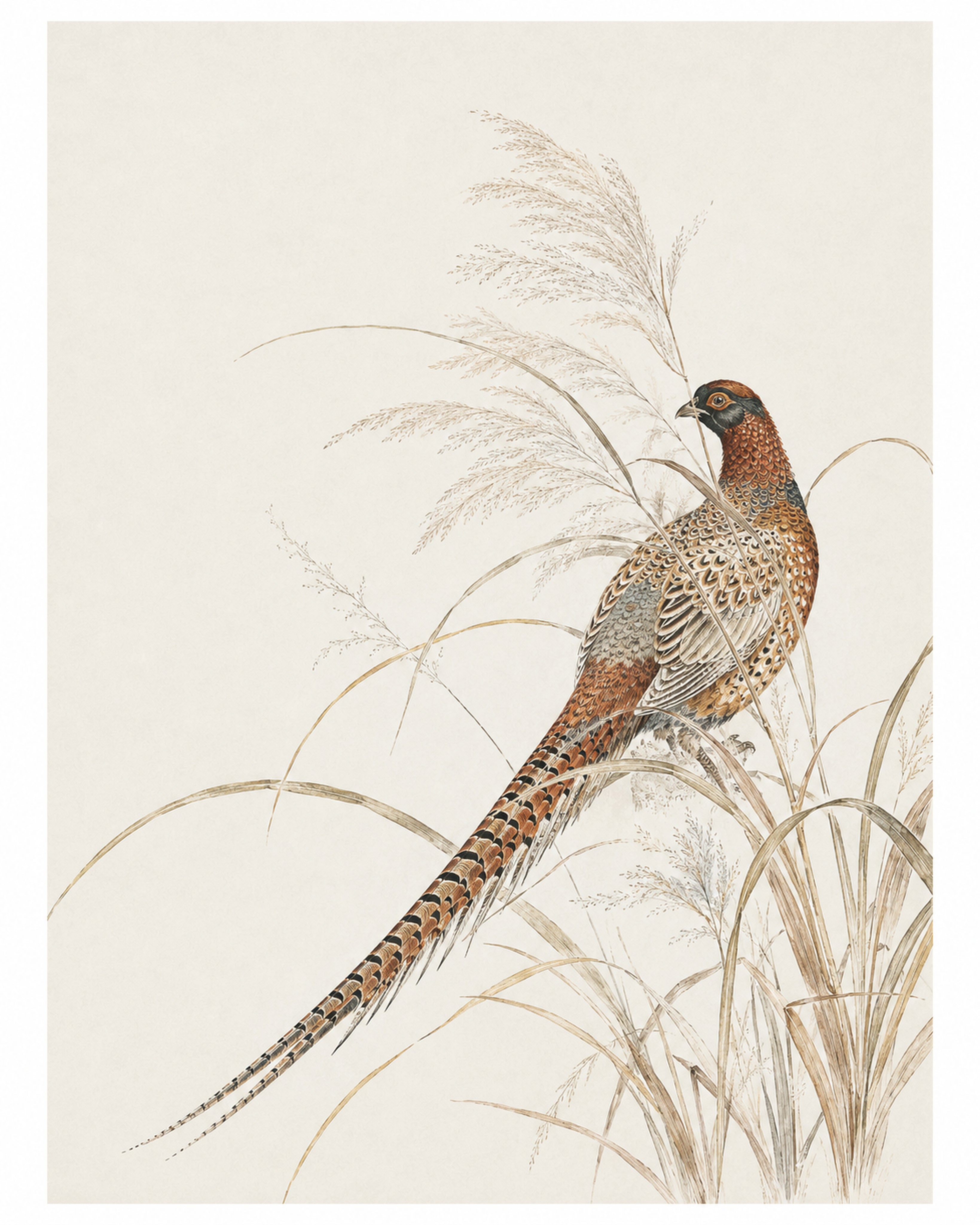 Elegant Pheasant Art Print, Vintage Japanese Nature Wall Decor, Serene Animal Poster in Multiple Sizes - full 4x5 artwork