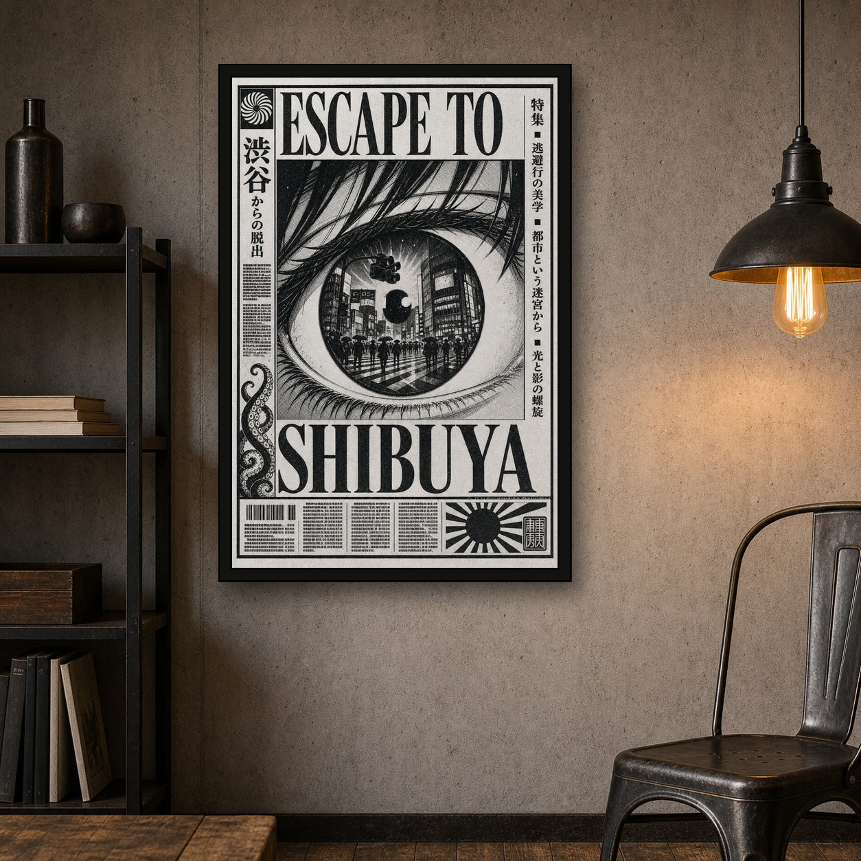 Escape To Shibuya Japanese Poster - 2x3 room mockup