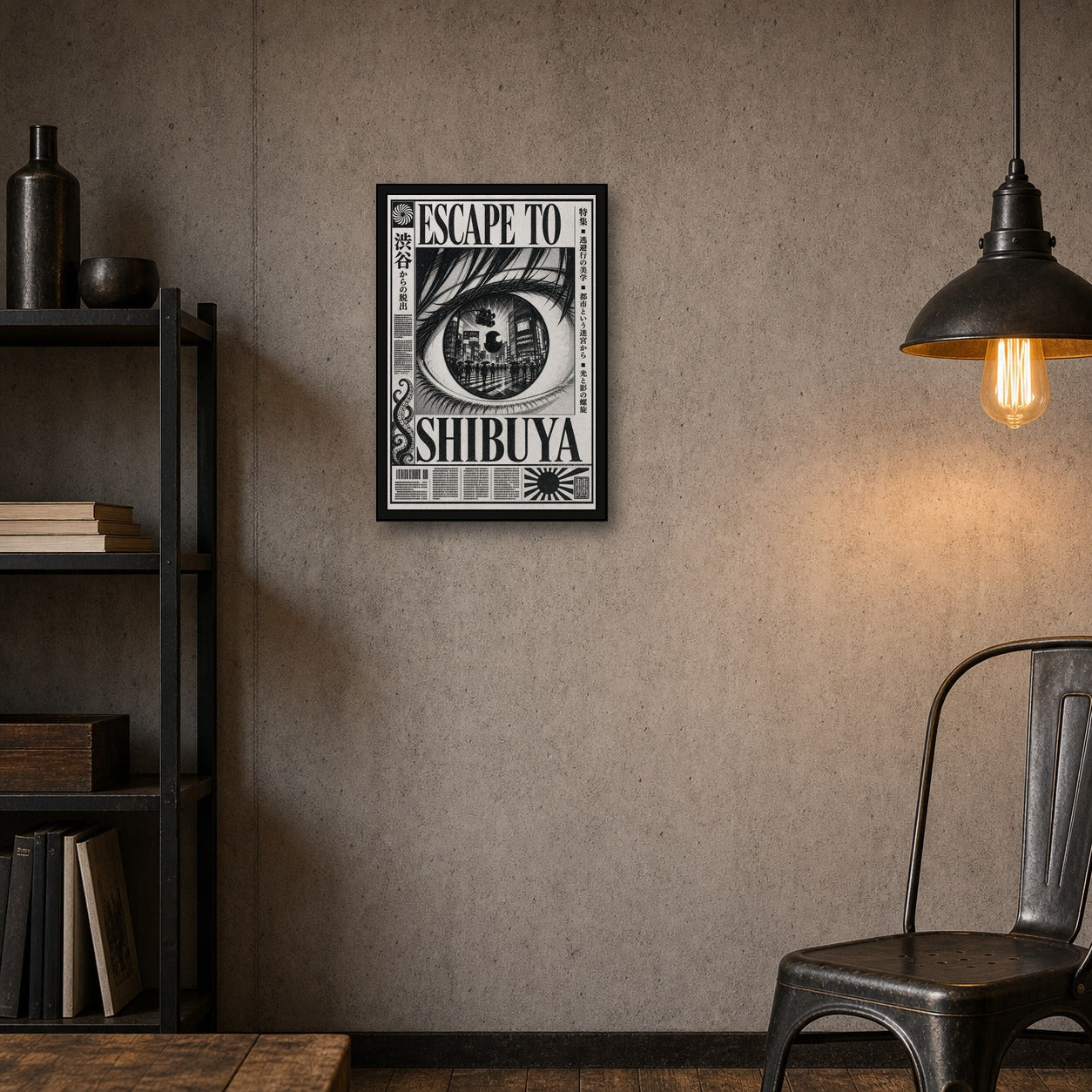 Escape To Shibuya Japanese Poster - 2x3 room mockup