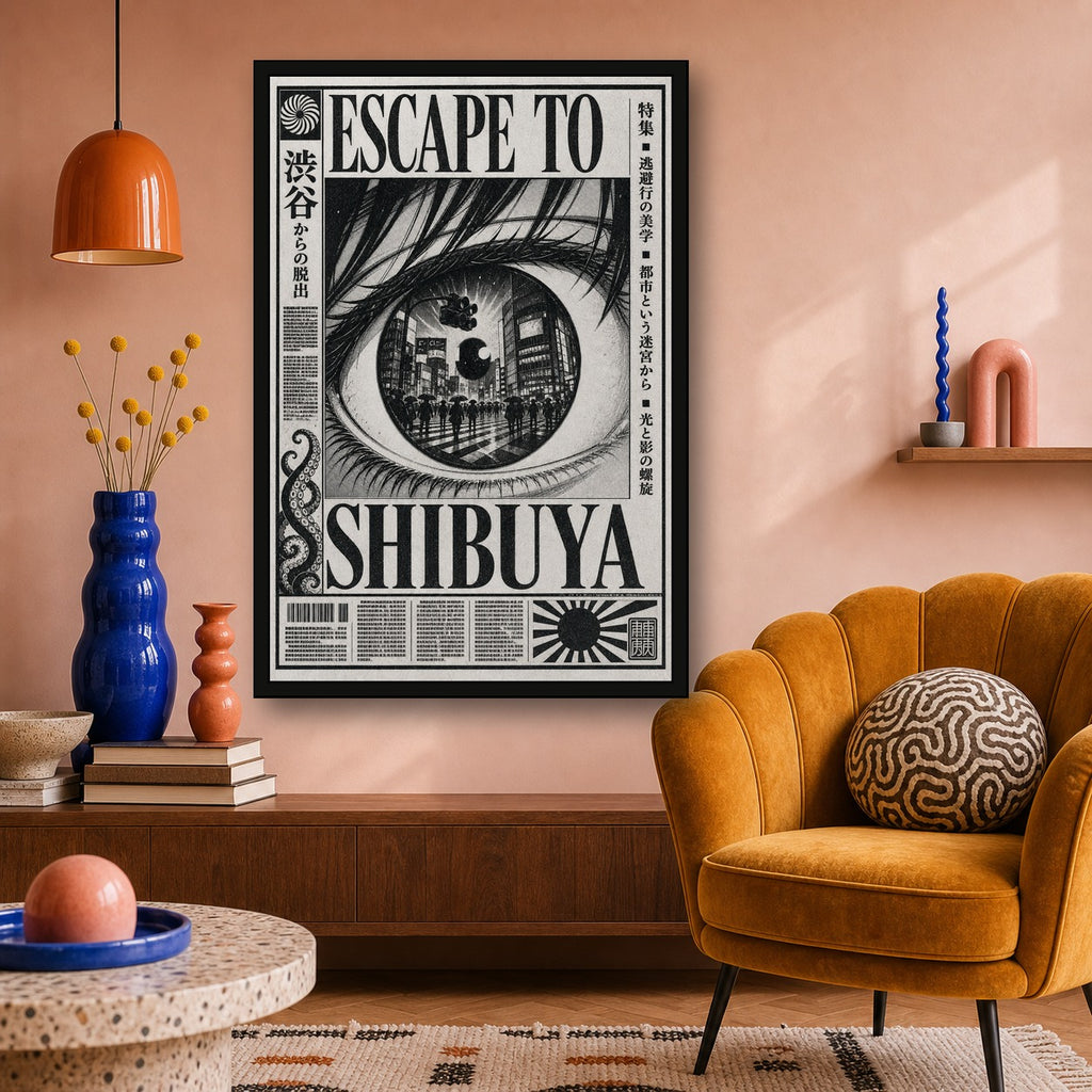 Escape To Shibuya Japanese Poster - 2x3 room mockup
