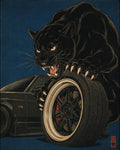 Fierce Panther & JDM Car Art Print, Japanese Ukiyo-e Style Wall Art, Sports Car Enthusiast Poster in Various Sizes - full 4x5 artwork