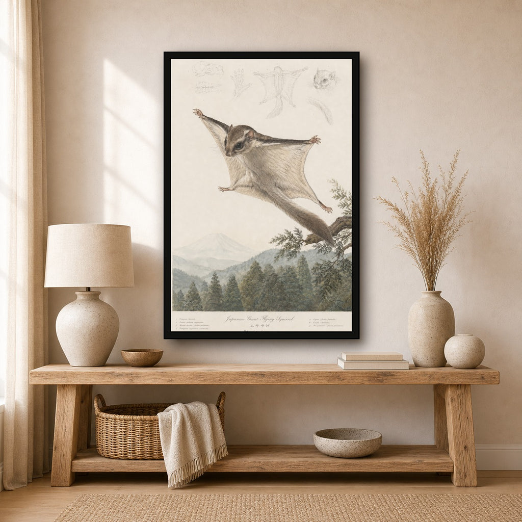 Flying Squirrel Forest Study Japanese inspired poster print for modern wall decor