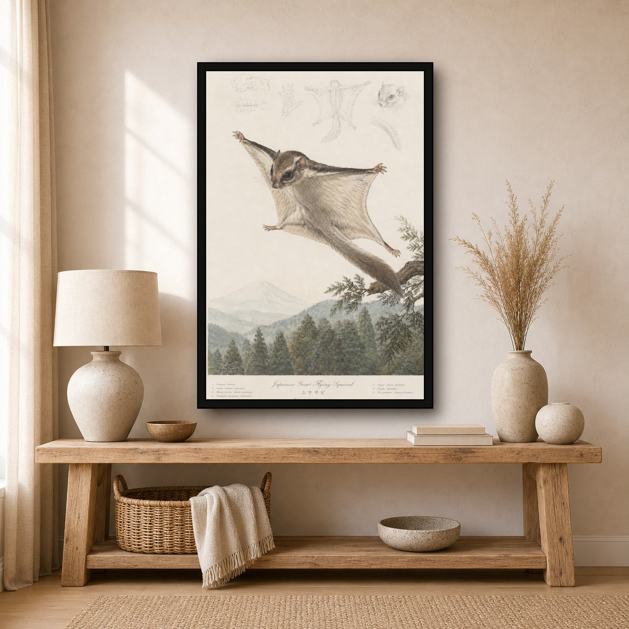 Flying Squirrel Forest Study Japanese inspired poster print for modern wall decor