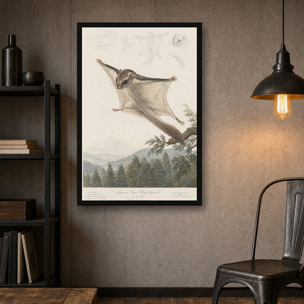 Flying Squirrel Forest Study Japanese inspired poster print for modern wall decor