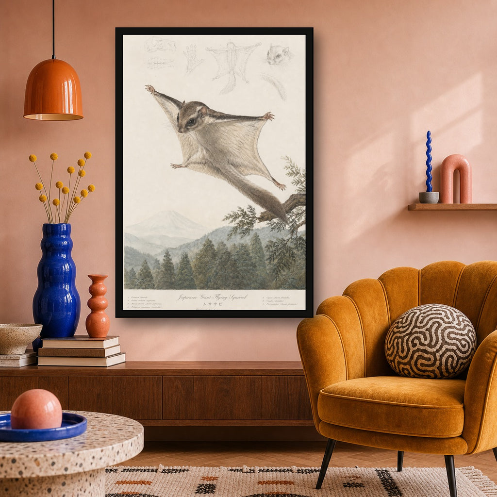Flying Squirrel Forest Study Japanese inspired poster print for modern wall decor