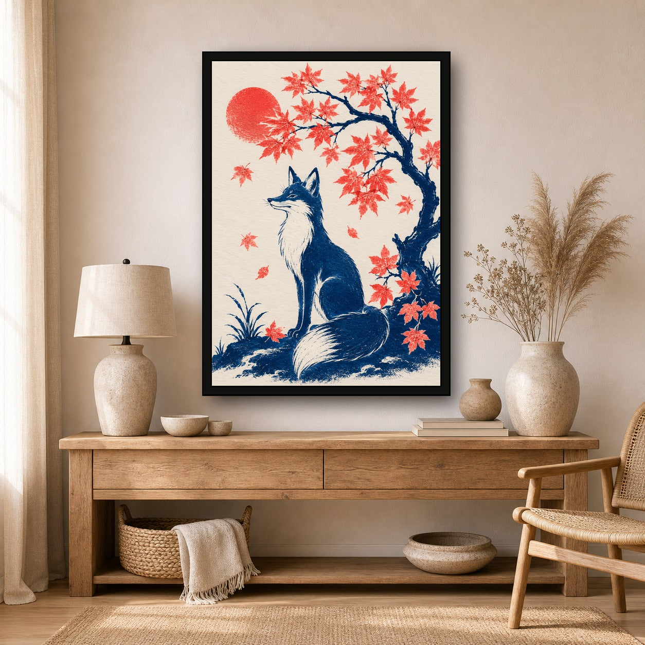 Fox Maple Japanese Autumn Poster - A room mockup