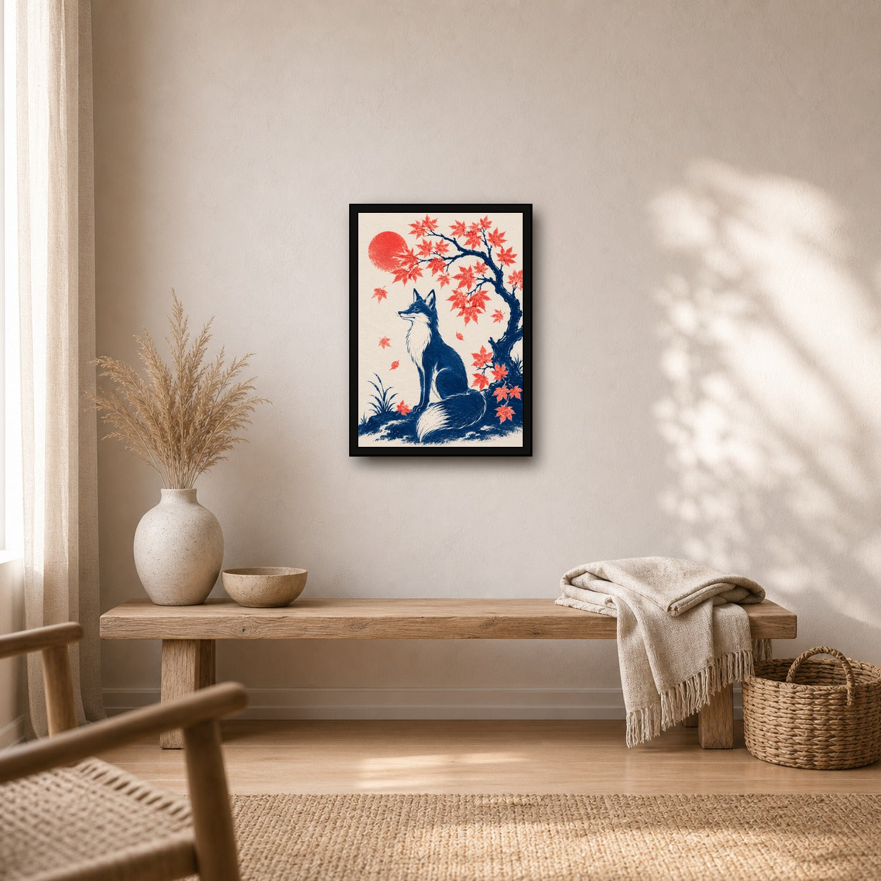 Fox Maple Japanese Autumn Poster - A room mockup