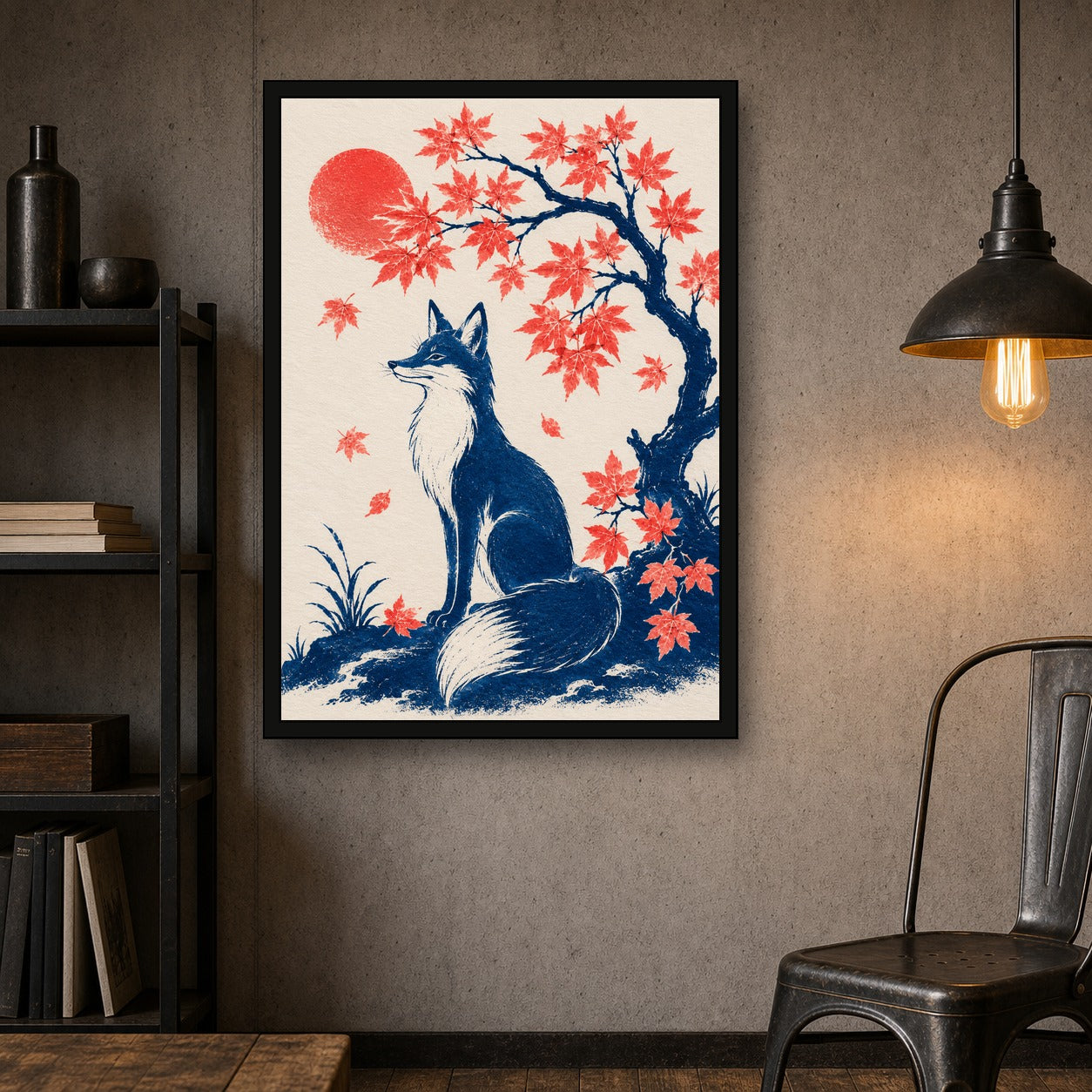 Fox Maple Japanese Autumn Poster - A room mockup