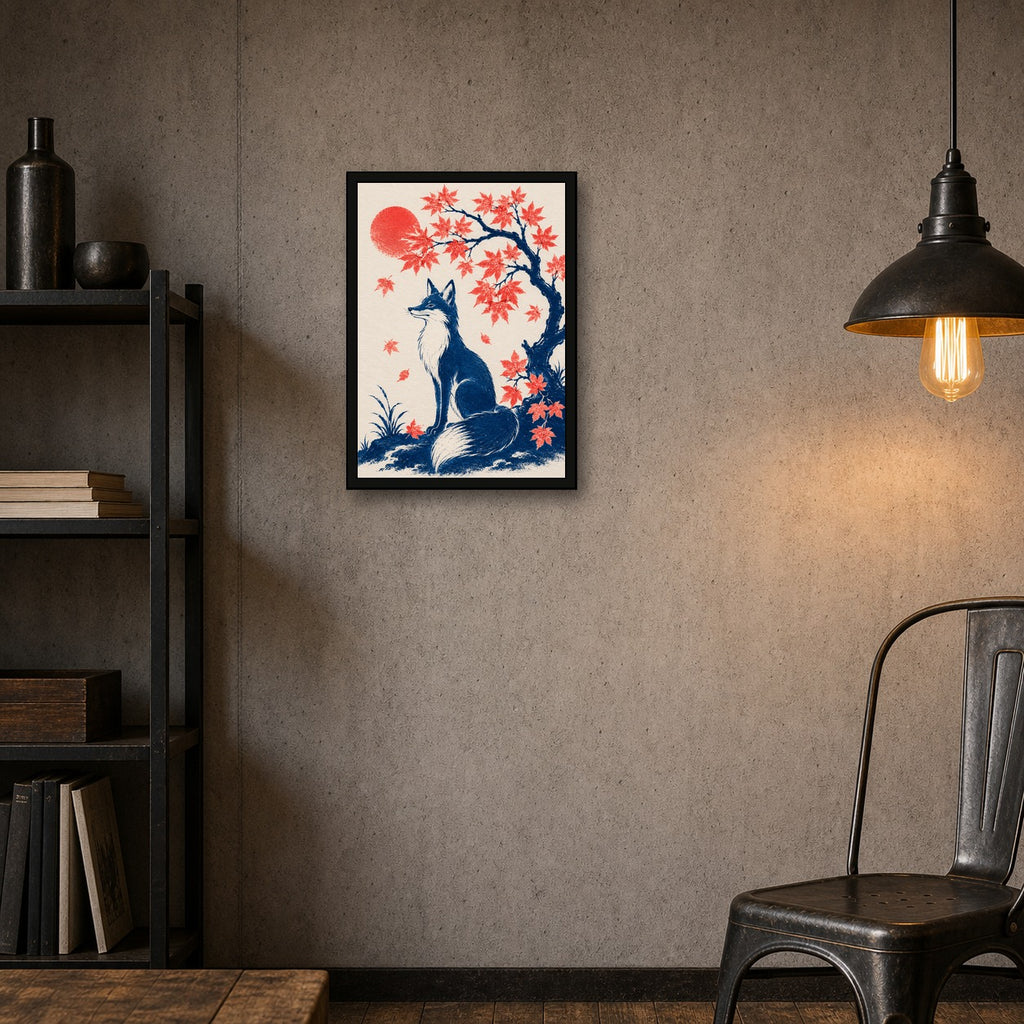 Fox Maple Japanese Autumn Poster - A room mockup