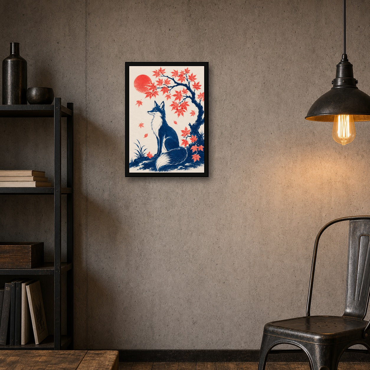 Fox Maple Japanese Autumn Poster - A room mockup