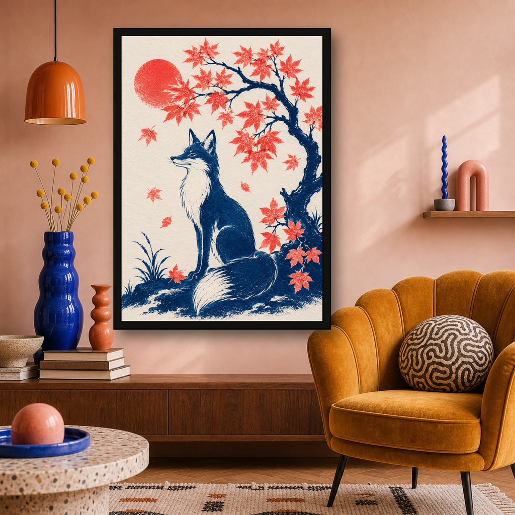 Fox Maple Japanese Autumn Poster - A room mockup