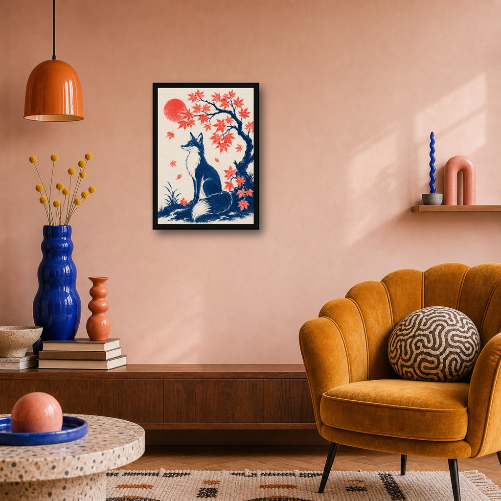 Fox Maple Japanese Autumn Poster - A room mockup