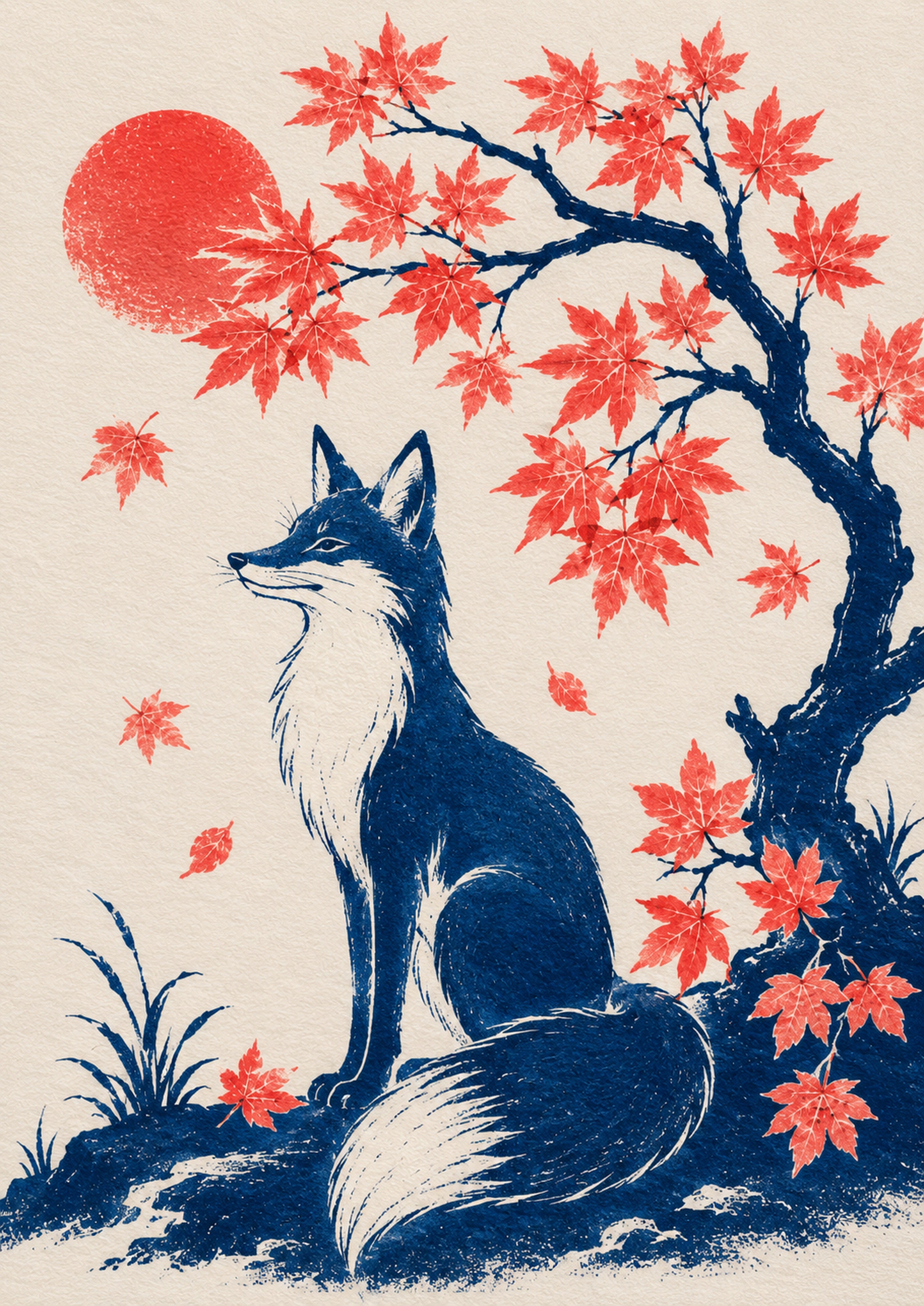 Fox Maple Japanese Autumn Poster