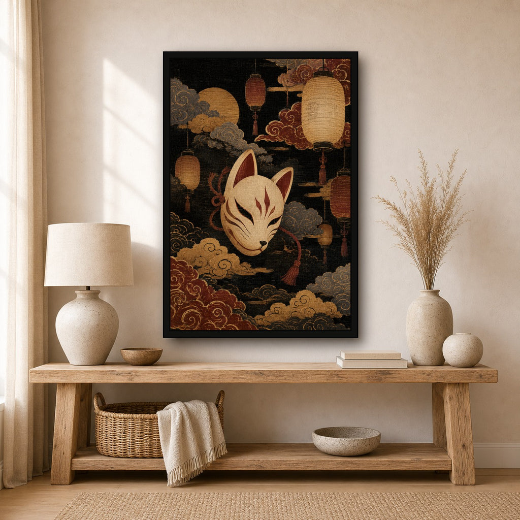 Fox Mask Lanterns Japanese Poster - 2x3 room mockup