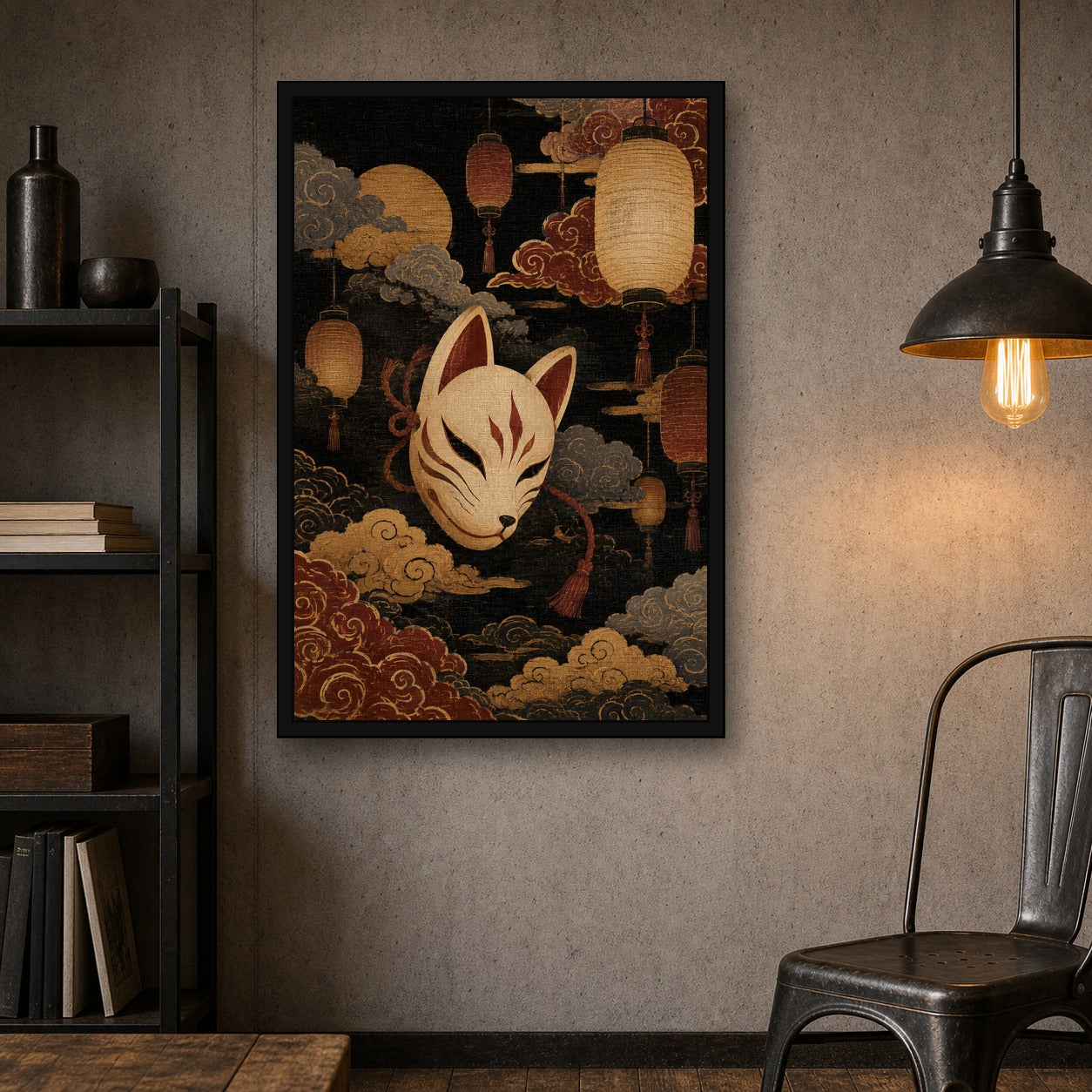 Fox Mask Lanterns Japanese Poster - 2x3 room mockup