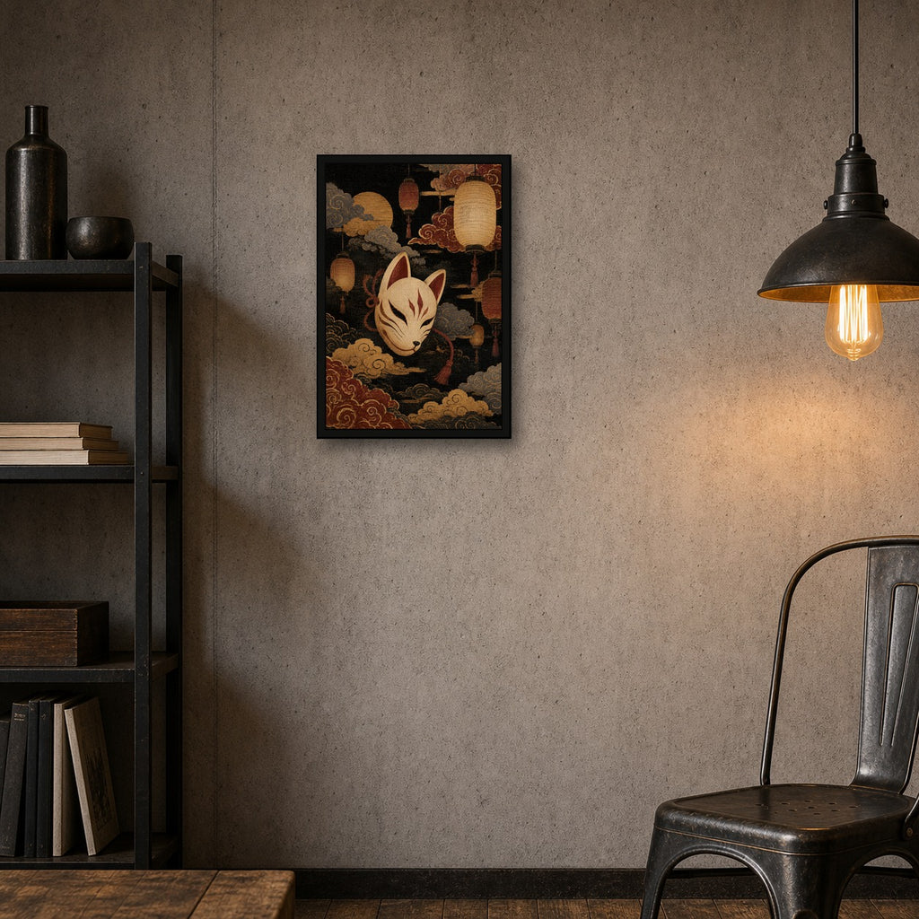 Fox Mask Lanterns Japanese Poster - 2x3 room mockup