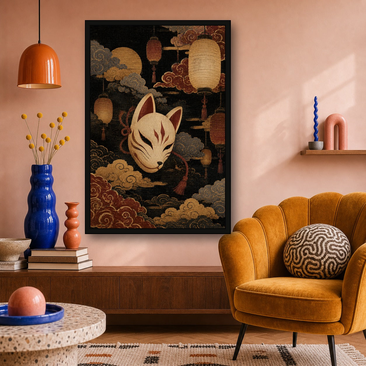 Fox Mask Lanterns Japanese Poster - 2x3 room mockup
