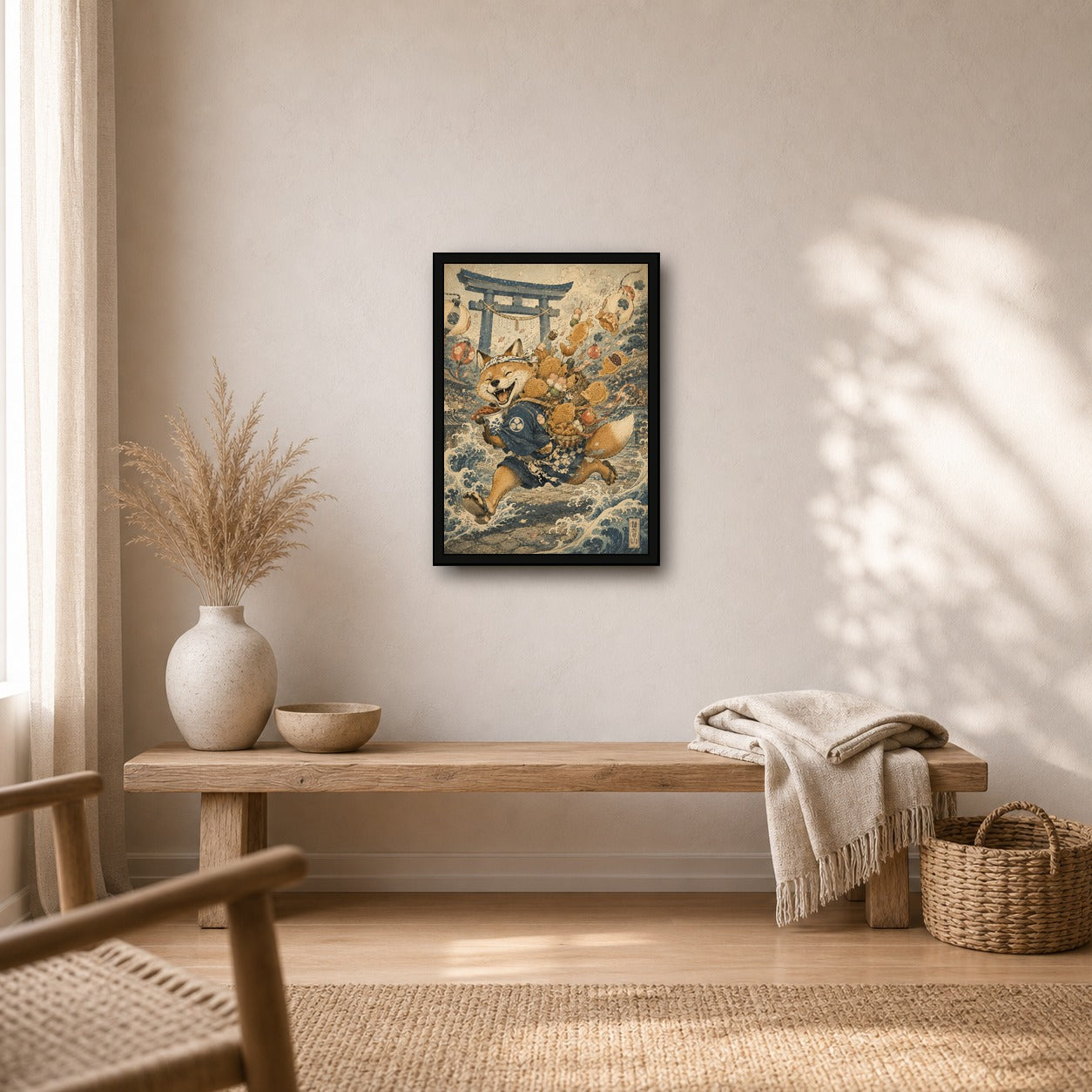 Fox Tempura Run Japanese Retro Poster Print - A room mockup