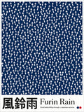 Furin Rain Japanese Wind Chime Poster - Serene Indigo Blue Art Print for Zen Home Decor, in Your Choice of Six Sizes - corrected 3x4 flat artwork