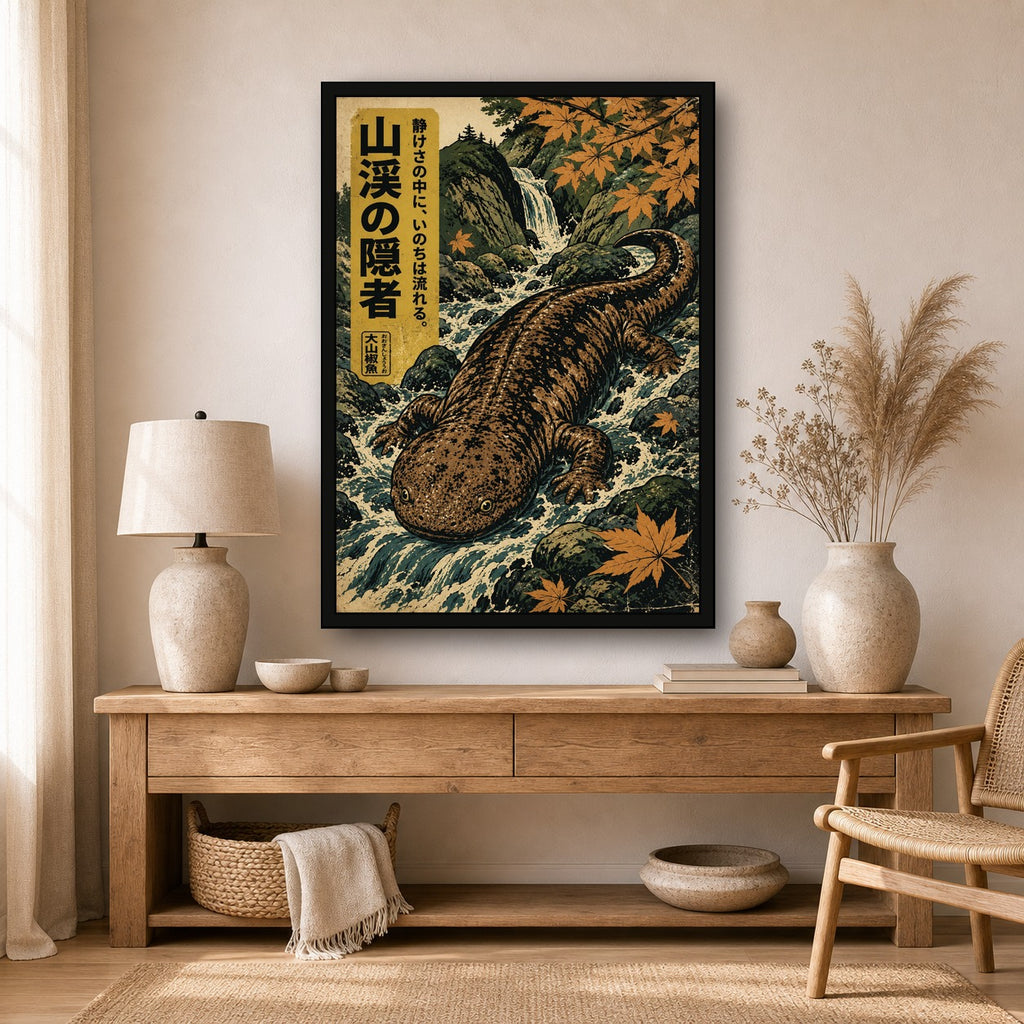 Giant Salamander Maple Poster, Japanese Nature Wall Art, Matte Print - A room mockup