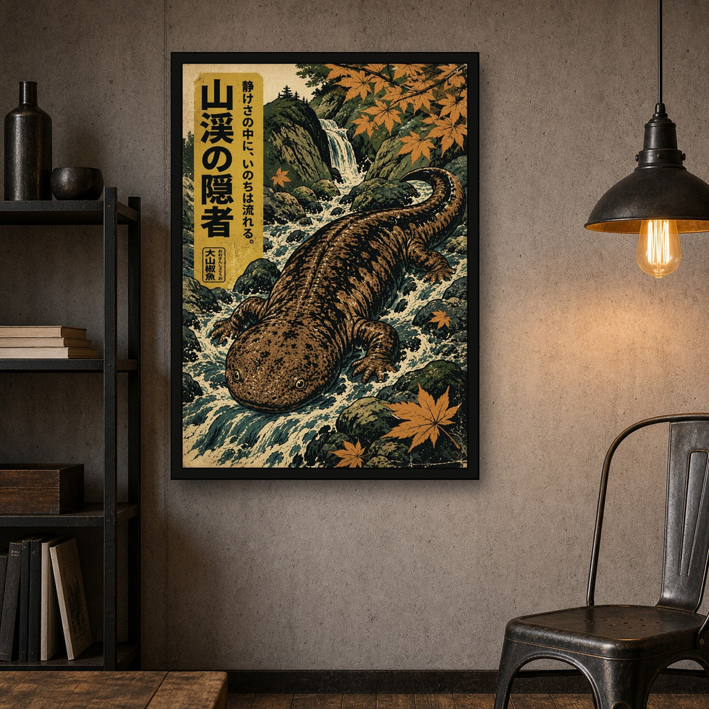 Giant Salamander Maple Poster, Japanese Nature Wall Art, Matte Print - A room mockup