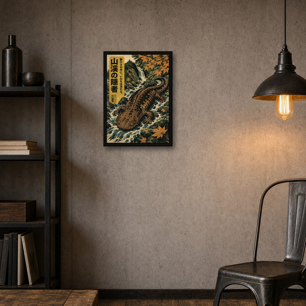 Giant Salamander Maple Poster, Japanese Nature Wall Art, Matte Print - A room mockup