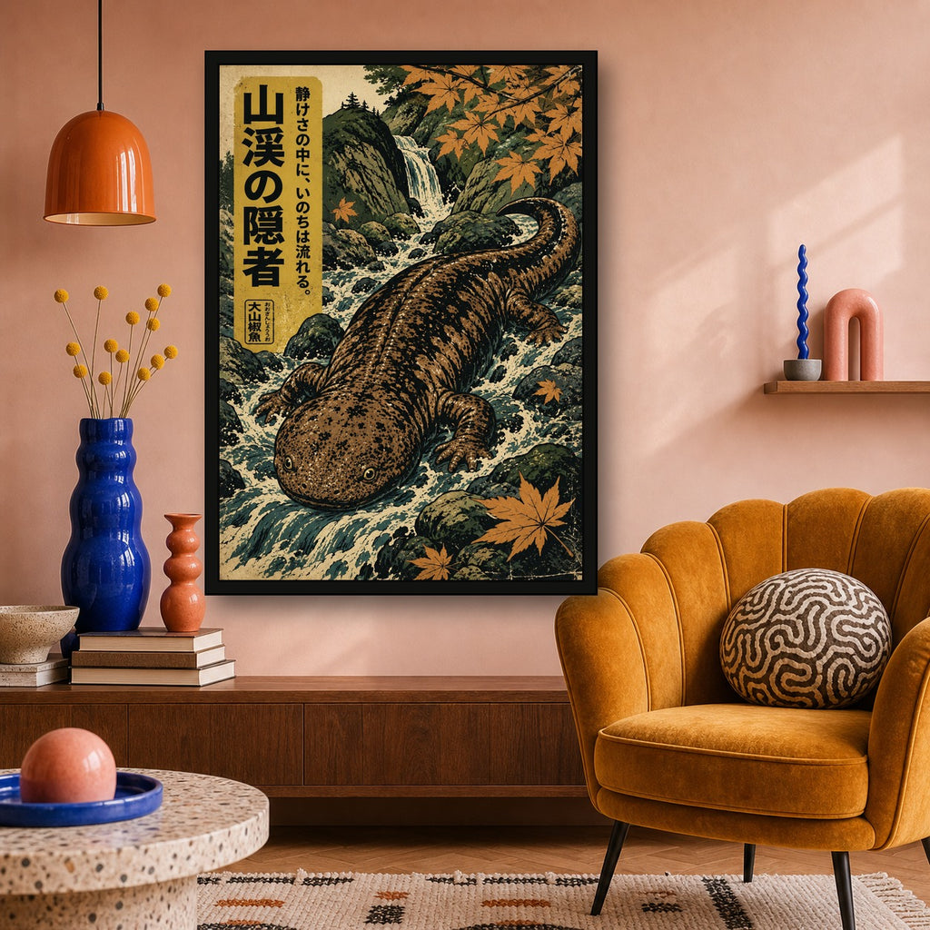 Giant Salamander Maple Poster, Japanese Nature Wall Art, Matte Print - A room mockup