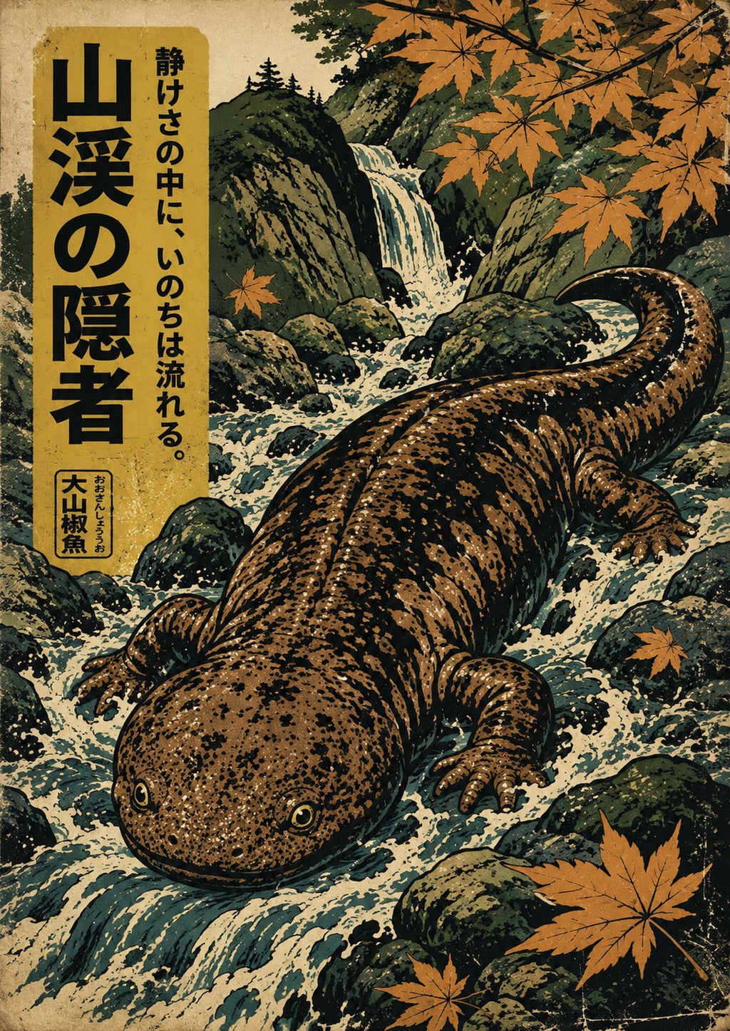 Giant Salamander Maple Poster, Japanese Nature Wall Art, Matte Print