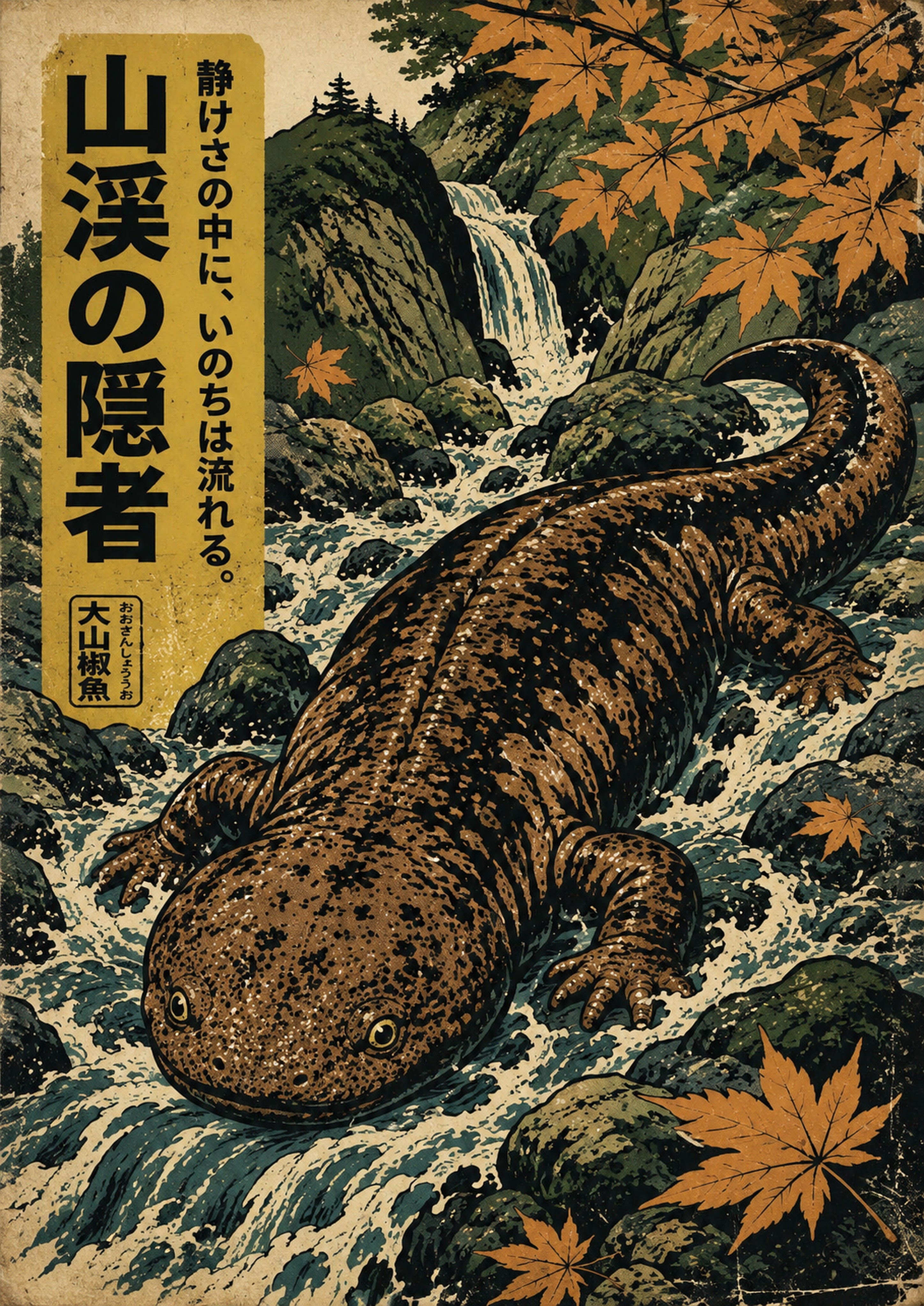 Giant Salamander Maple Poster, Japanese Nature Wall Art, Matte Print