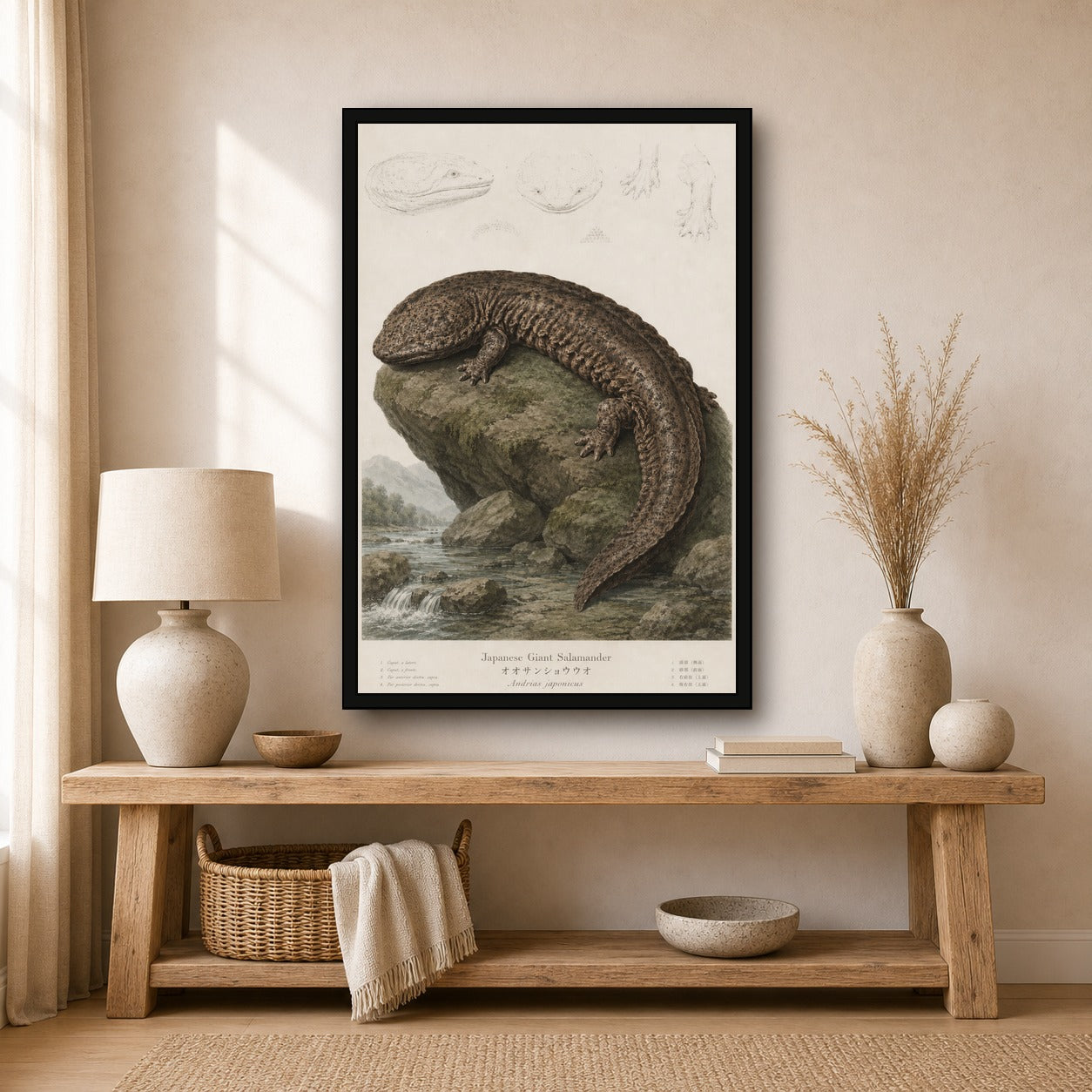 Giant Salamander Study Japanese inspired poster print for modern wall decor