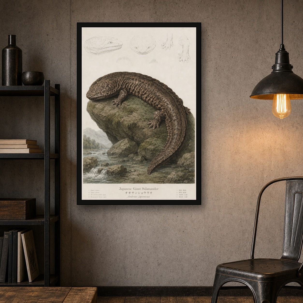 Giant Salamander Study Japanese inspired poster print for modern wall decor
