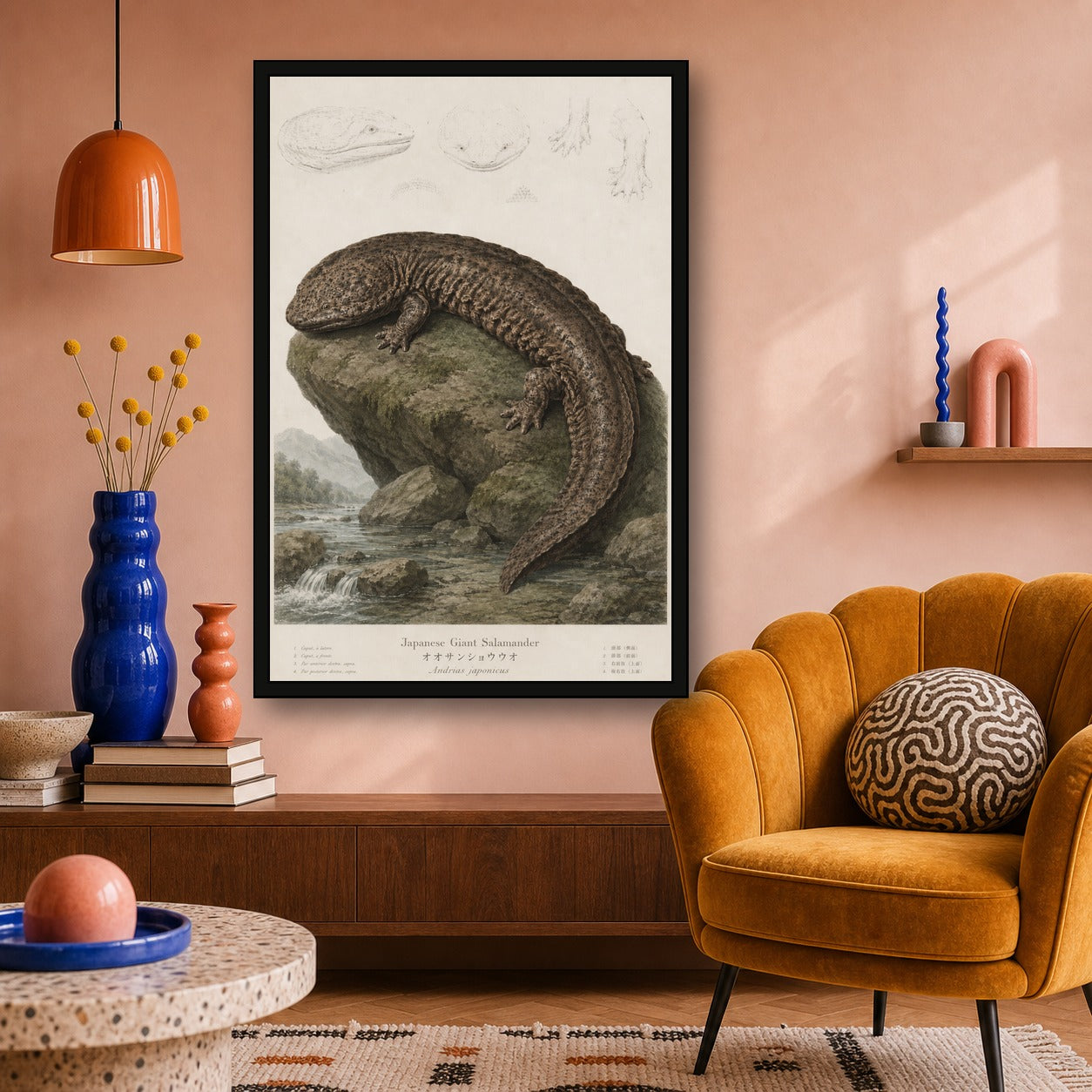 Giant Salamander Study Japanese inspired poster print for modern wall decor