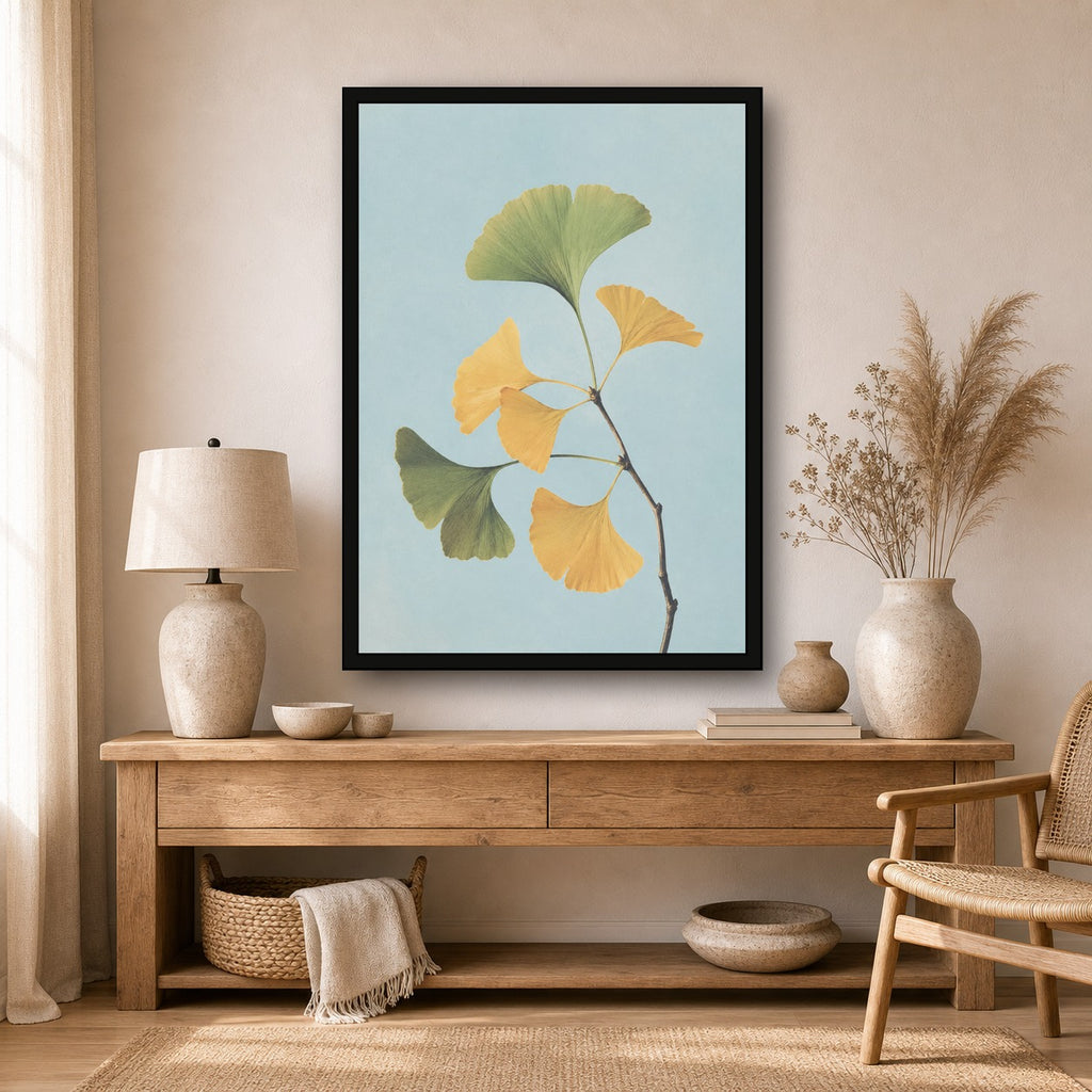 Ginkgo Branch Botanical Japanese inspired poster print for modern wall decor
