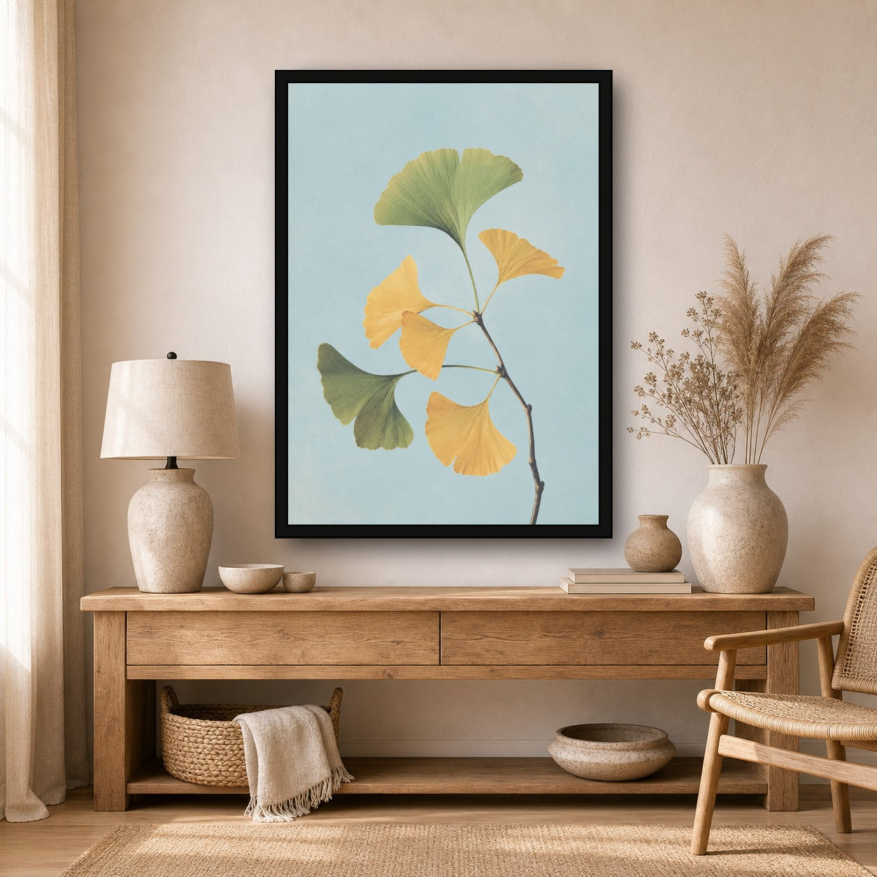 Ginkgo Branch Botanical Japanese inspired poster print for modern wall decor
