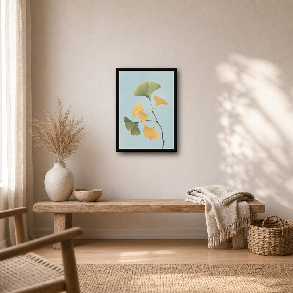 Ginkgo Branch Botanical Japanese inspired poster print for modern wall decor