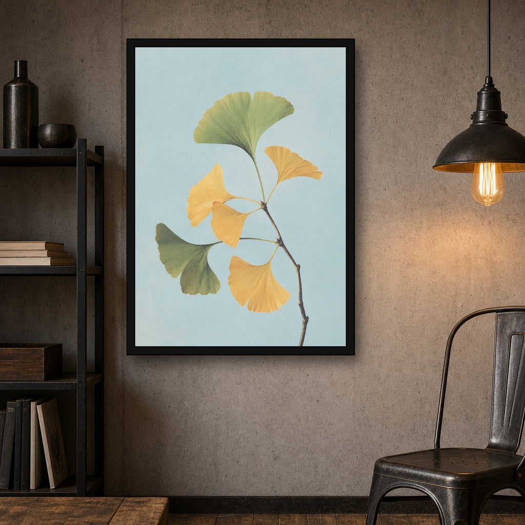 Ginkgo Branch Botanical Japanese inspired poster print for modern wall decor