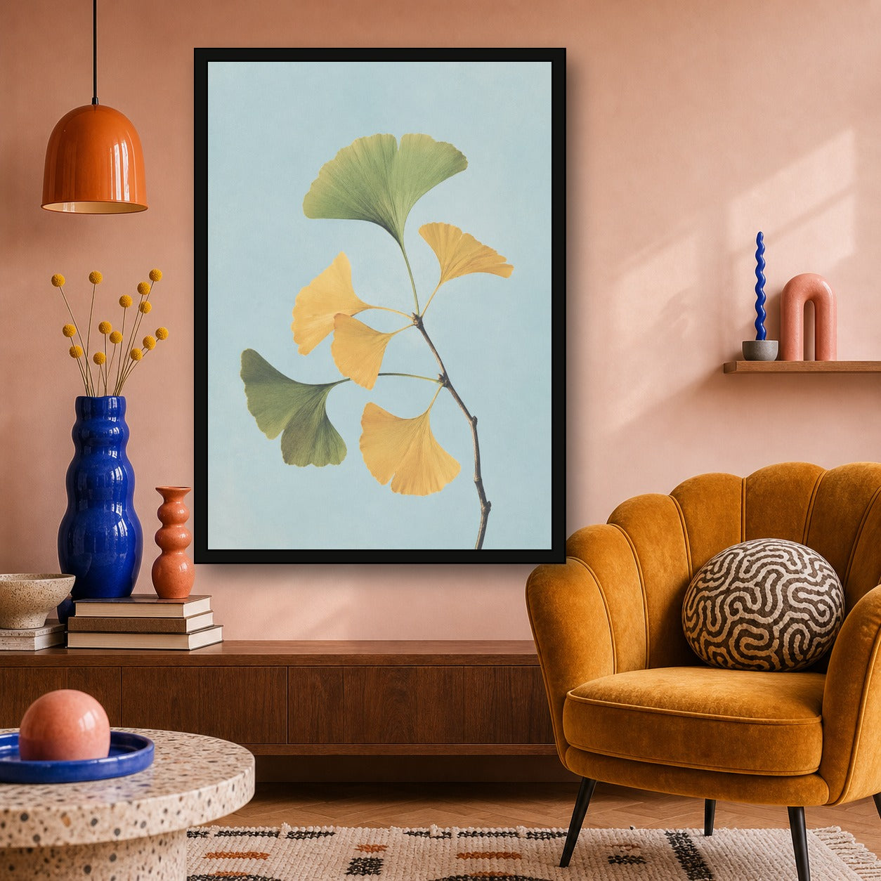 Ginkgo Branch Botanical Japanese inspired poster print for modern wall decor