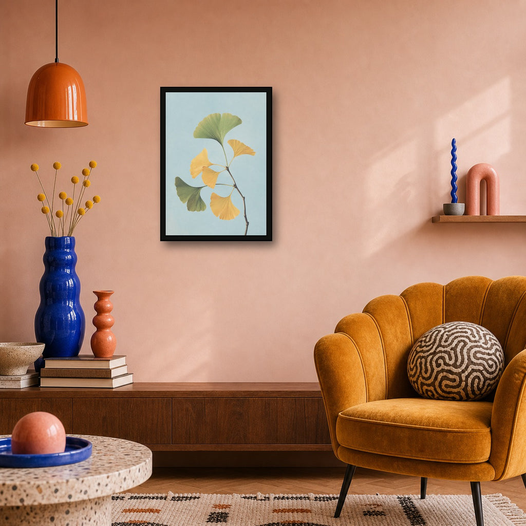 Ginkgo Branch Botanical Japanese inspired poster print for modern wall decor
