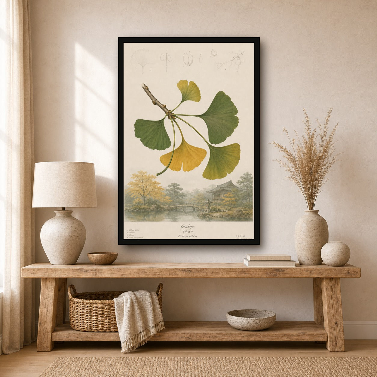 Ginkgo Garden Study Japanese inspired poster print for modern wall decor