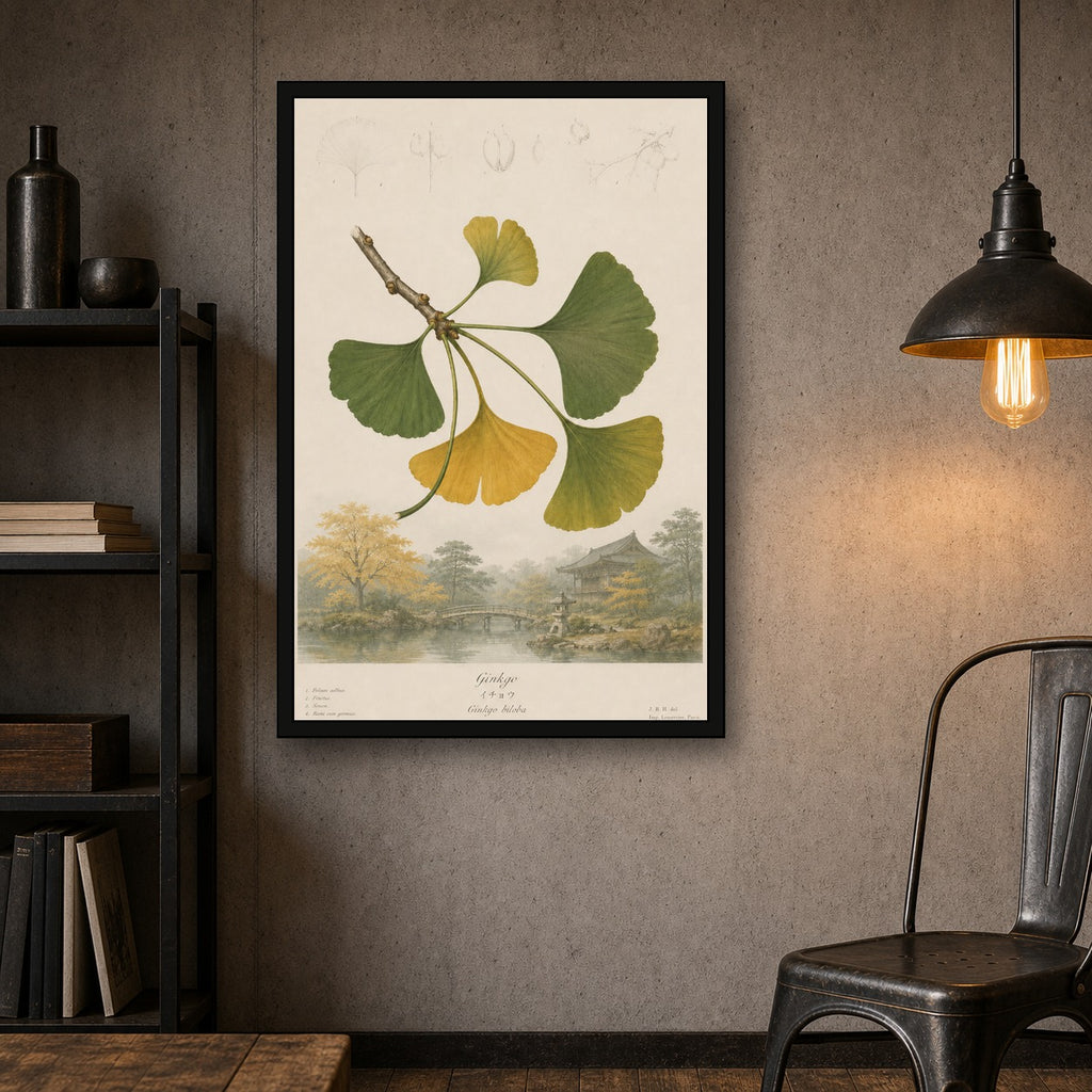 Ginkgo Garden Study Japanese inspired poster print for modern wall decor