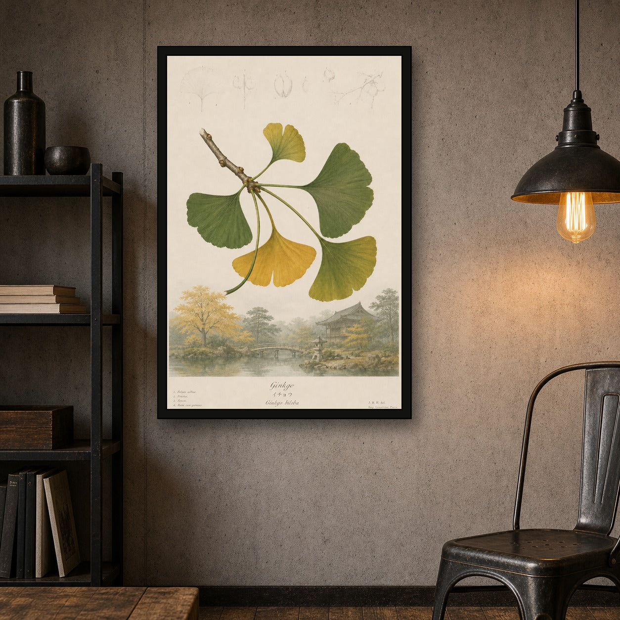 Ginkgo Garden Study Japanese inspired poster print for modern wall decor