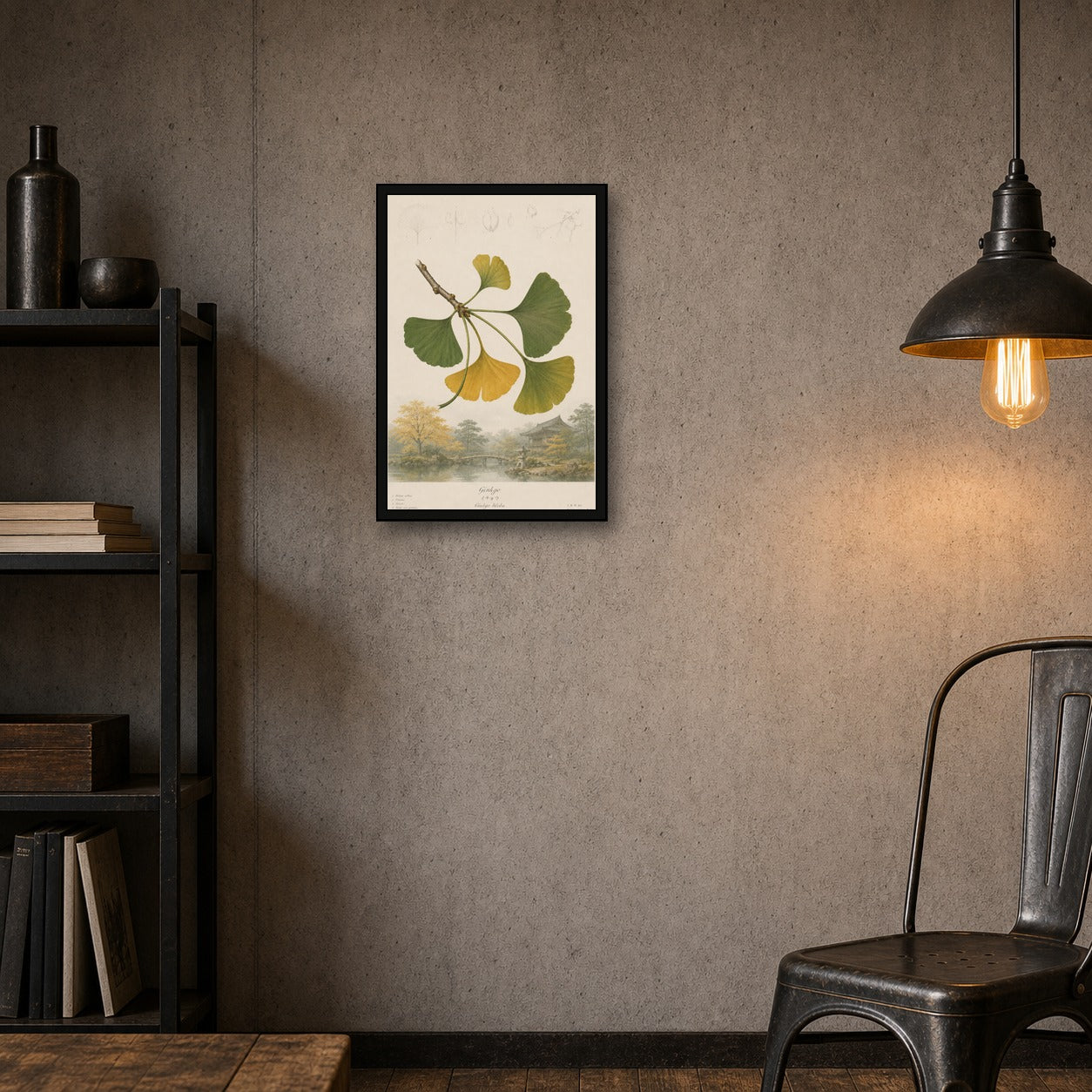 Ginkgo Garden Study Japanese inspired poster print for modern wall decor