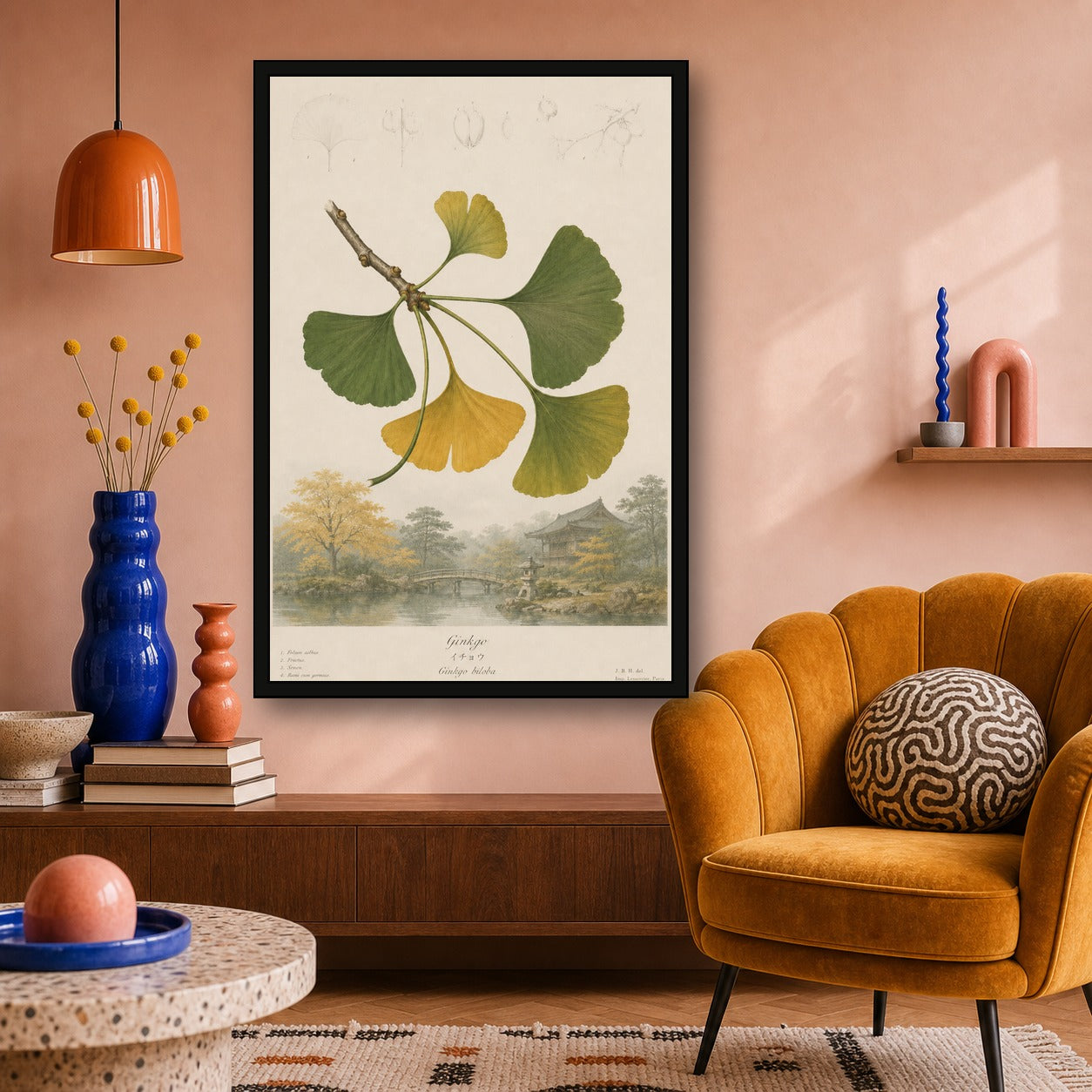 Ginkgo Garden Study Japanese inspired poster print for modern wall decor