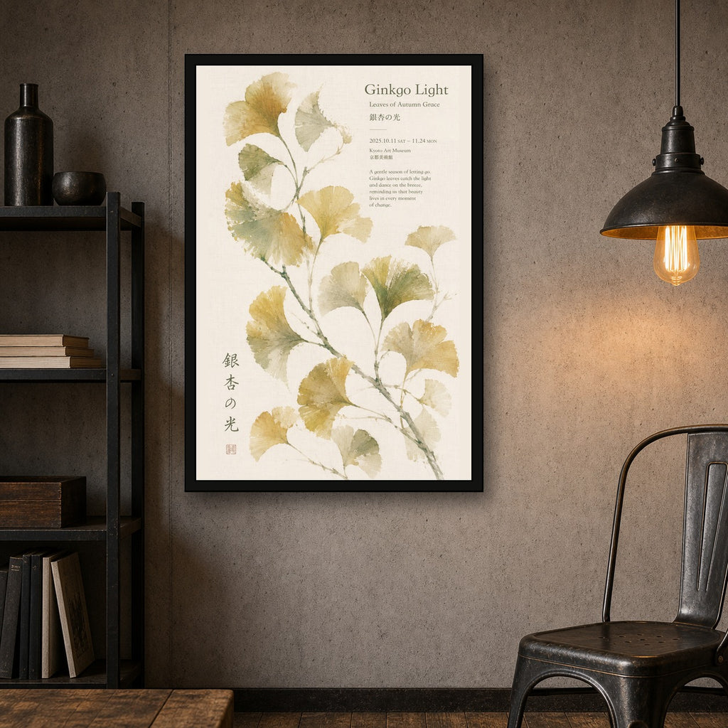 Ginkgo Light Watercolor Poster, Serene Botanical Wall Art, Japanese Inspired Home Decor Print - 2x3 room mockup