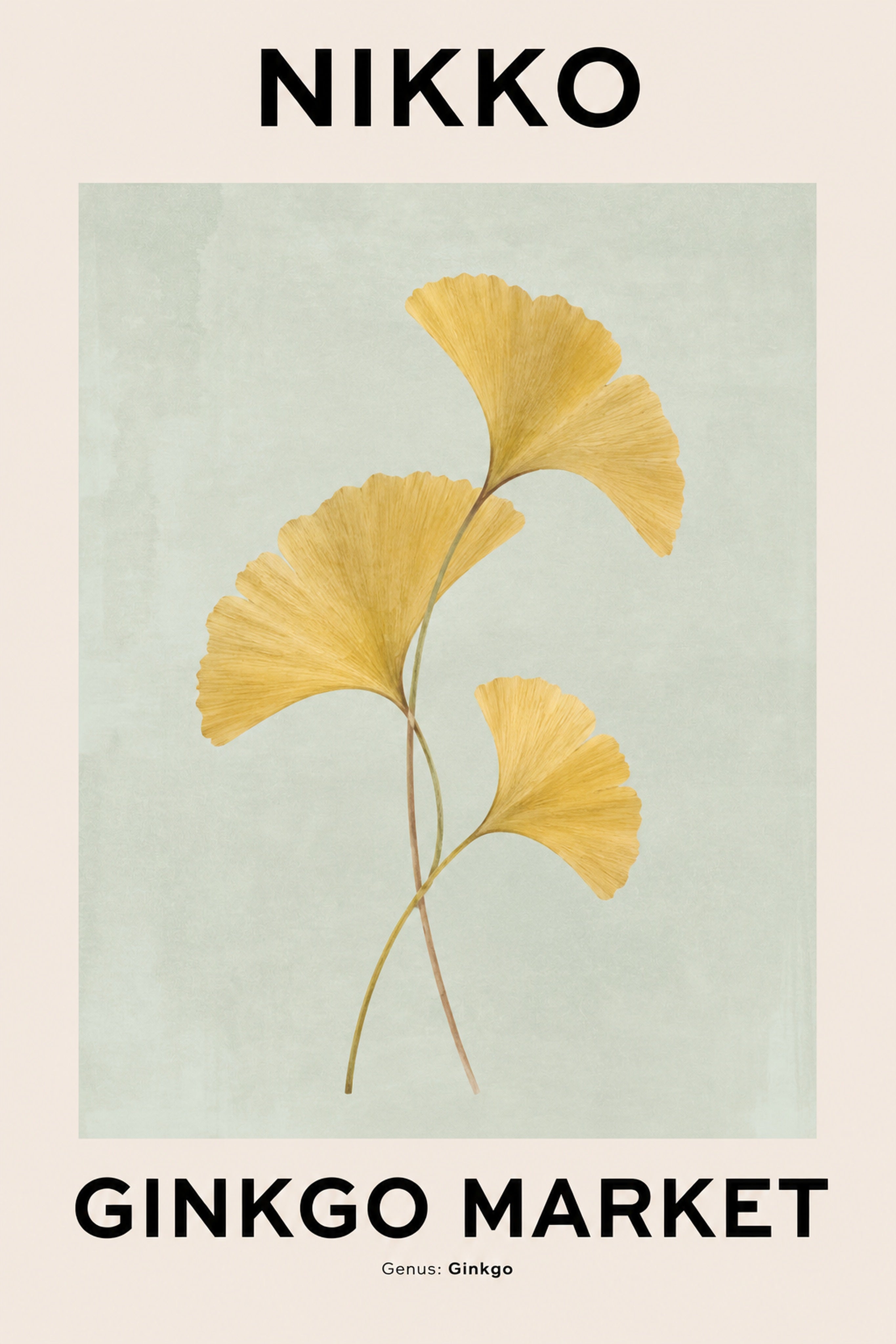 Ginkgo Market Serenity Poster - Modern Japanese Wall Art Print for Calm Decor, available in multiple sizes