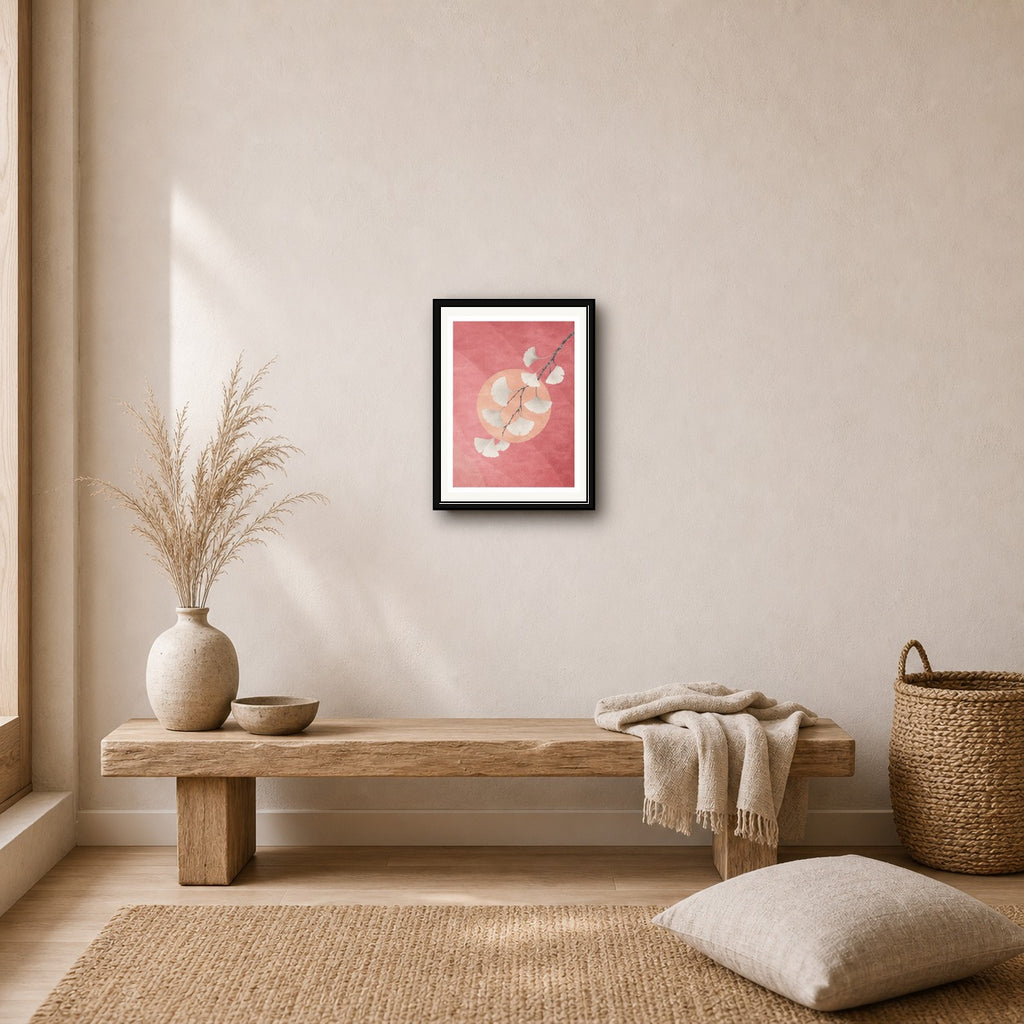 Ginkgo & Peach Sunset Poster, Japanese Serenity Wall Art, Zen Nature Print in Your Choice of Six Sizes - corrected 3x4 room mockup