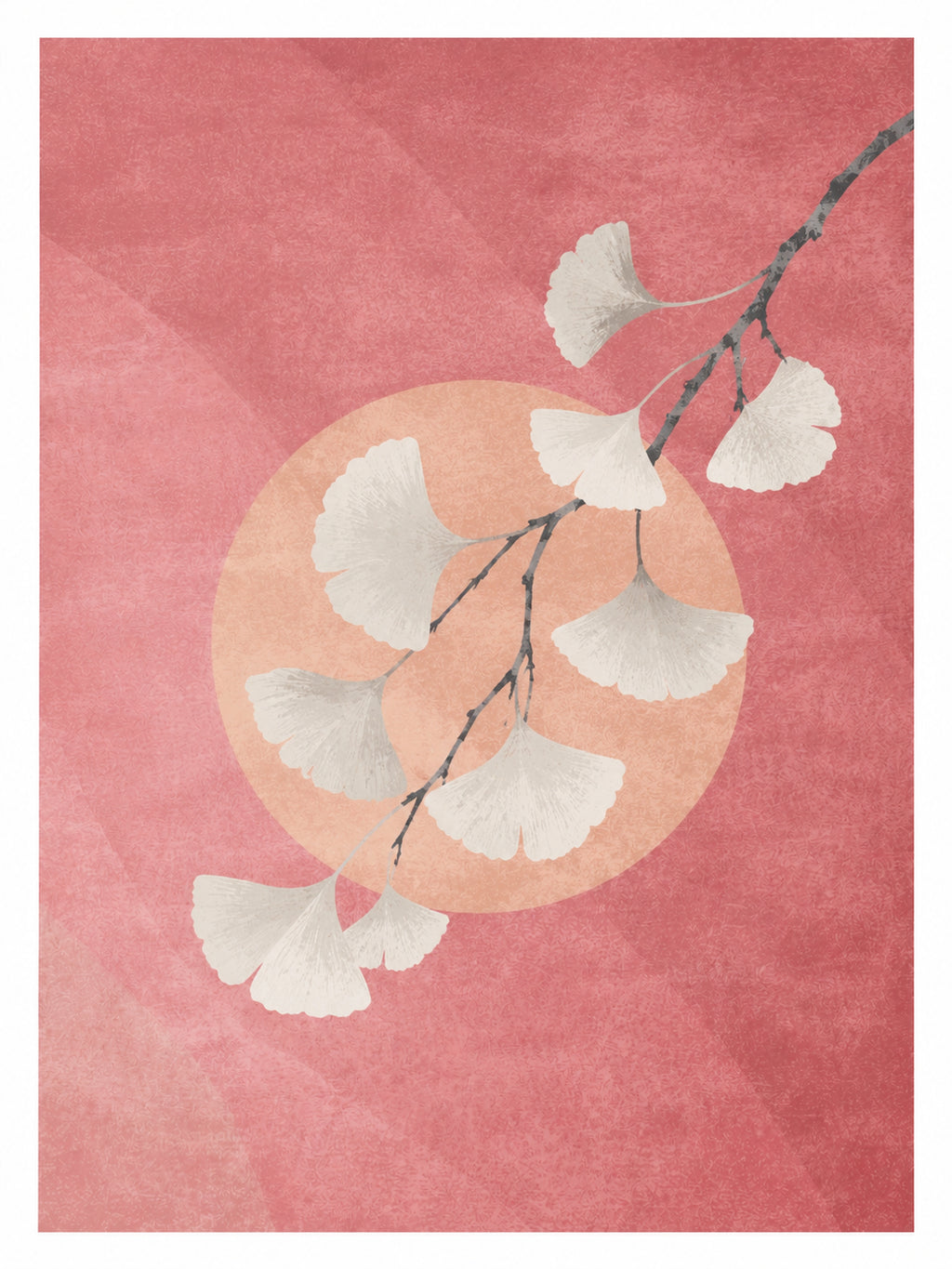 Ginkgo & Peach Sunset Poster, Japanese Serenity Wall Art, Zen Nature Print in Your Choice of Six Sizes - corrected 3x4 flat artwork