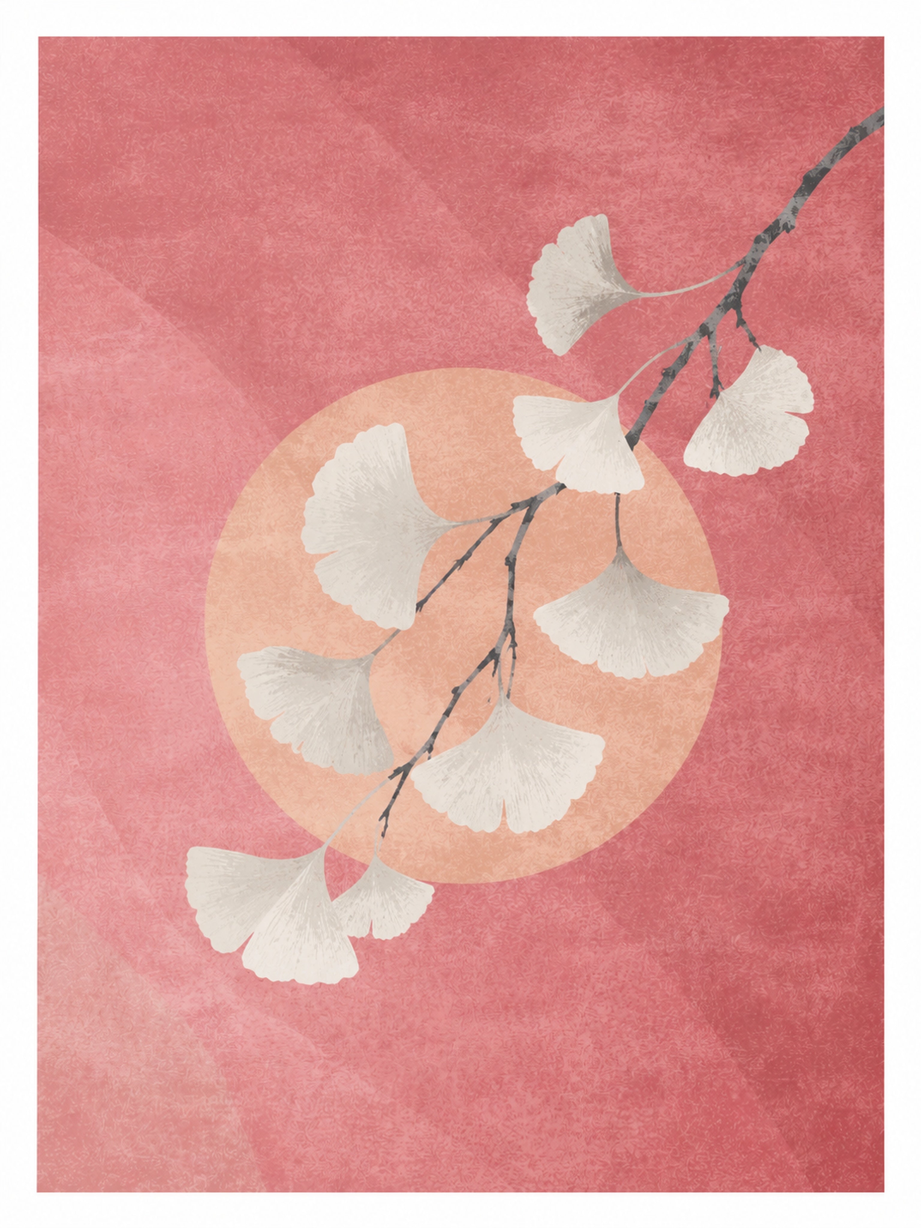 Ginkgo & Peach Sunset Poster, Japanese Serenity Wall Art, Zen Nature Print in Your Choice of Six Sizes - corrected 3x4 flat artwork