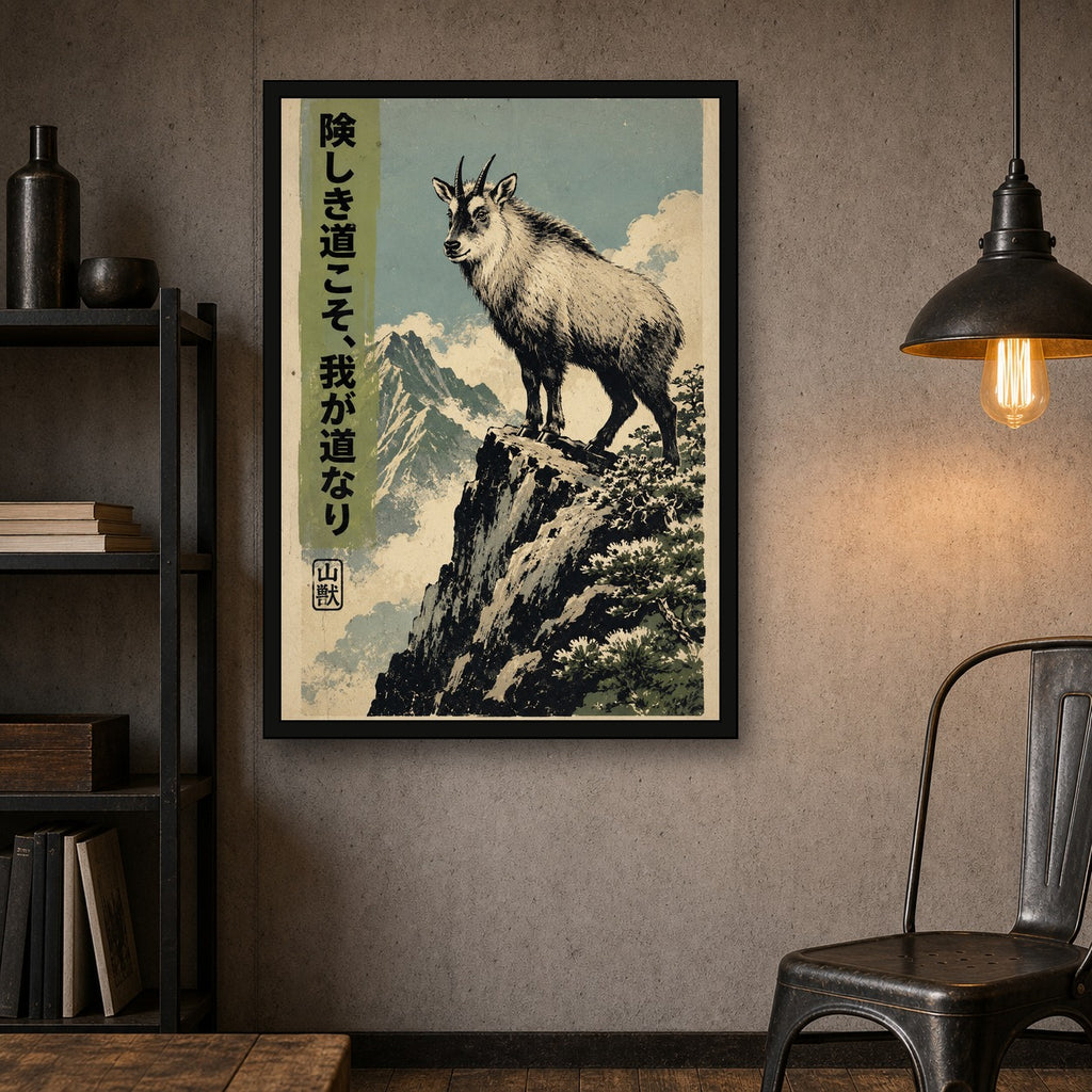 Goat Mountain Path Poster, Japanese Nature Wall Art, Matte Print - A room mockup